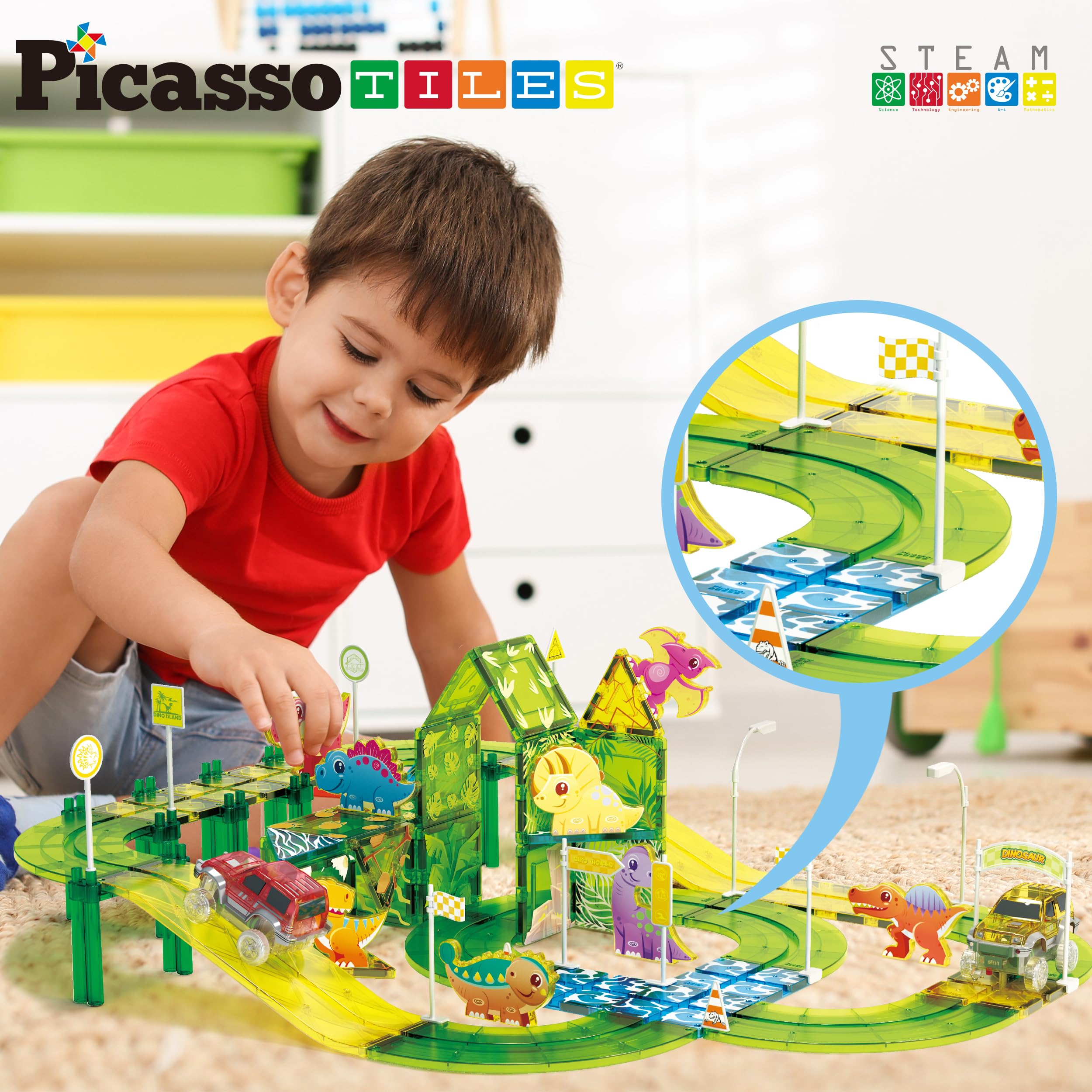 Foto 8 pulgar | Teja Magnética Con Diseño De Dinosaurio De Toy Picassotiles, Pista De Carreras, Ptr02 - Venta Internacional.