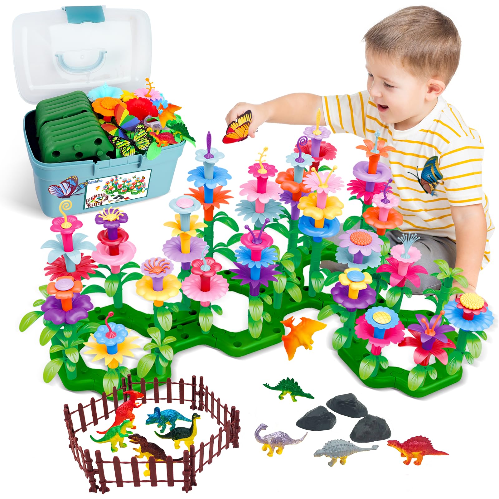 Bloques De Construcción Leetous Dinosaur Flower Garden 167 Unidades - Venta Internacional.