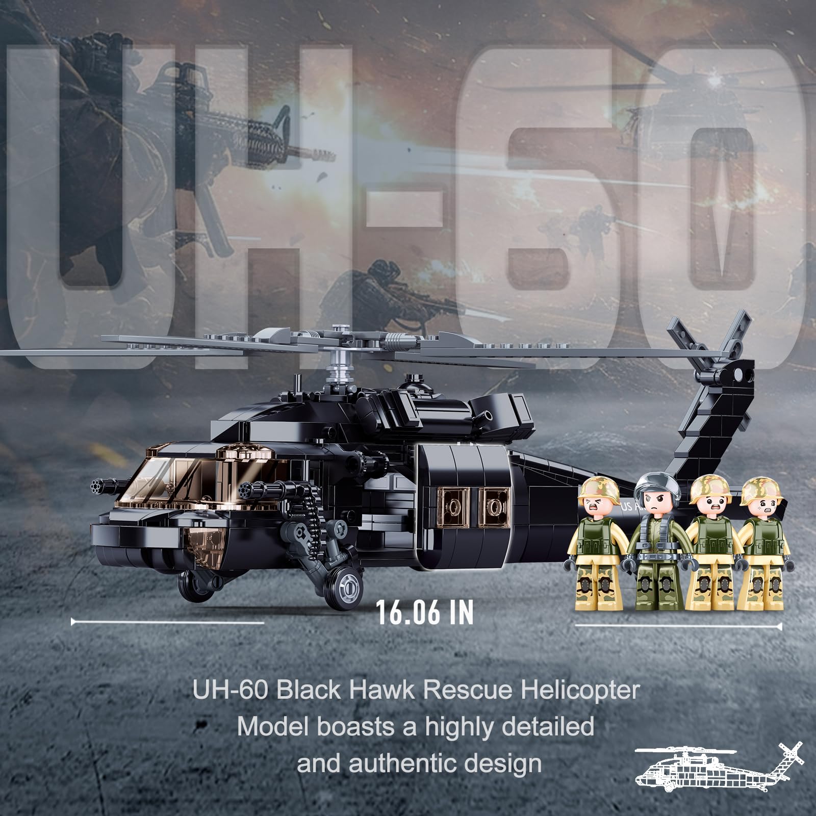 Foto 6 pulgar | Juego De Ladrillos De Construcción Uh-60 Black Hawk Helicopter 692 Piezas - Venta Internacional.