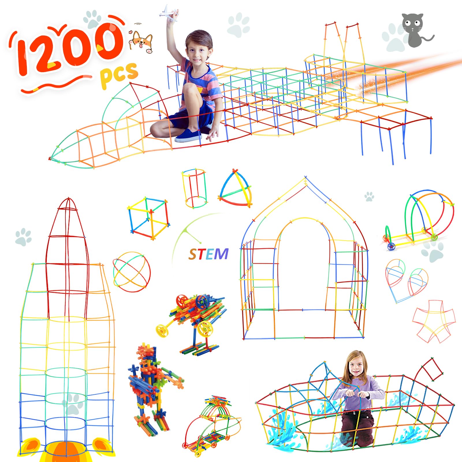 Foto 2 | Juguetes De Construcción Stem Straw Constructor Toys Giibro, 1200 Piezas - Venta Internacional.