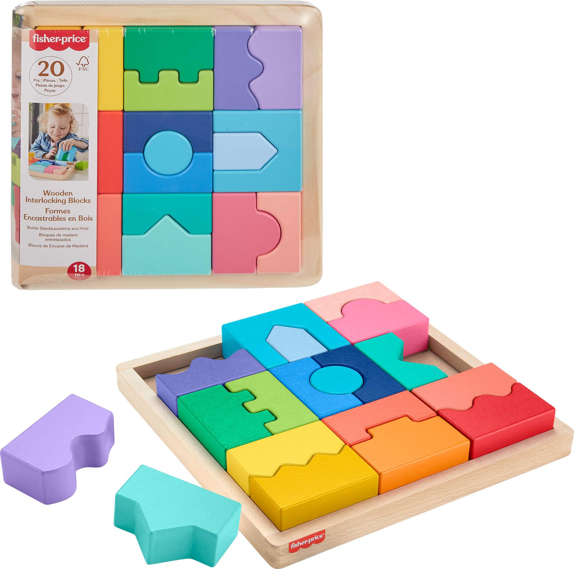 Foto 2 pulgar | Puzle Apilable De Juguetes Fisher-price Wood, 20 Piezas, 18+m - Venta Internacional.