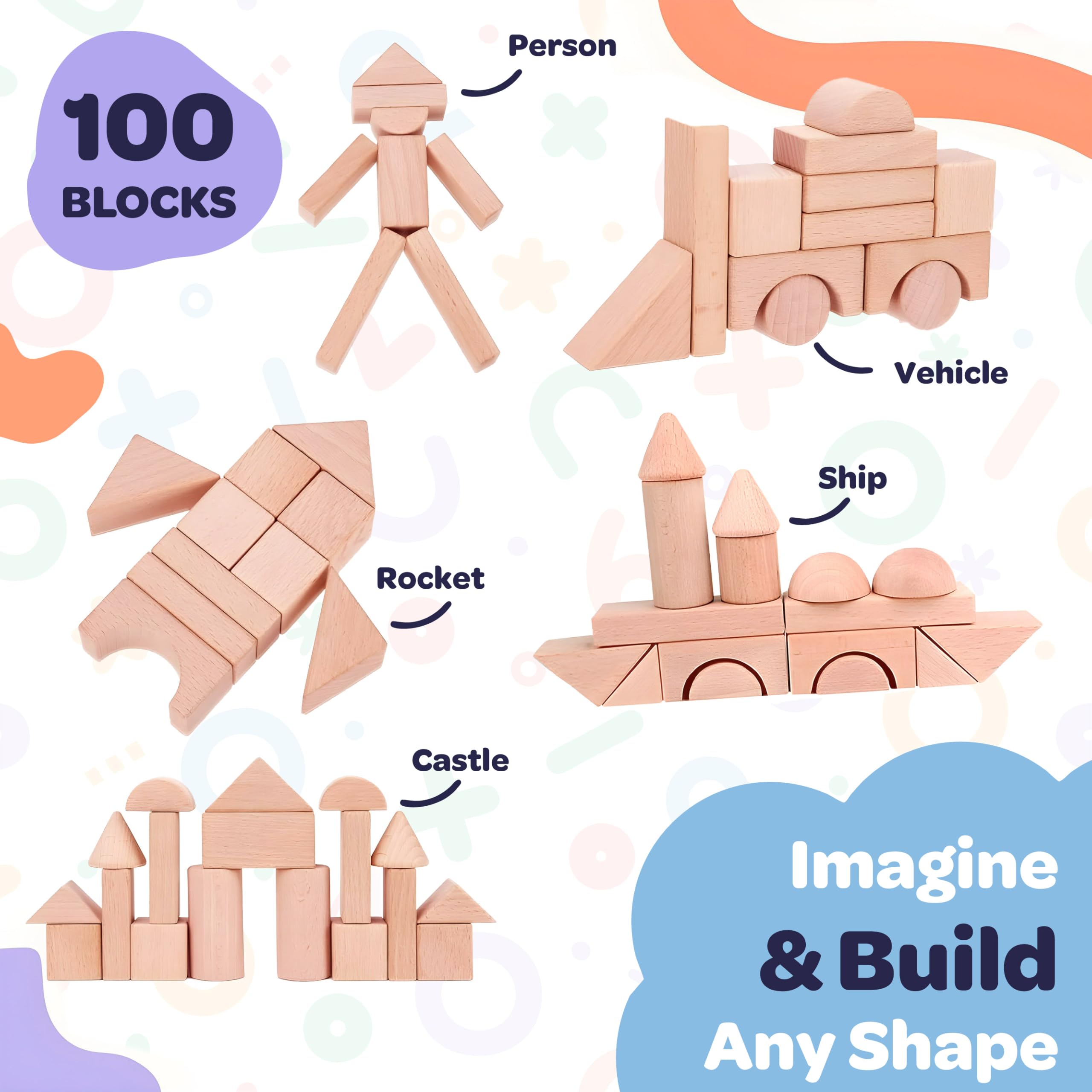 Foto 6 | Bloques De Madera Mini Minds 100 Bloques De Construcción Con Letras Y Números - Venta Internacional.