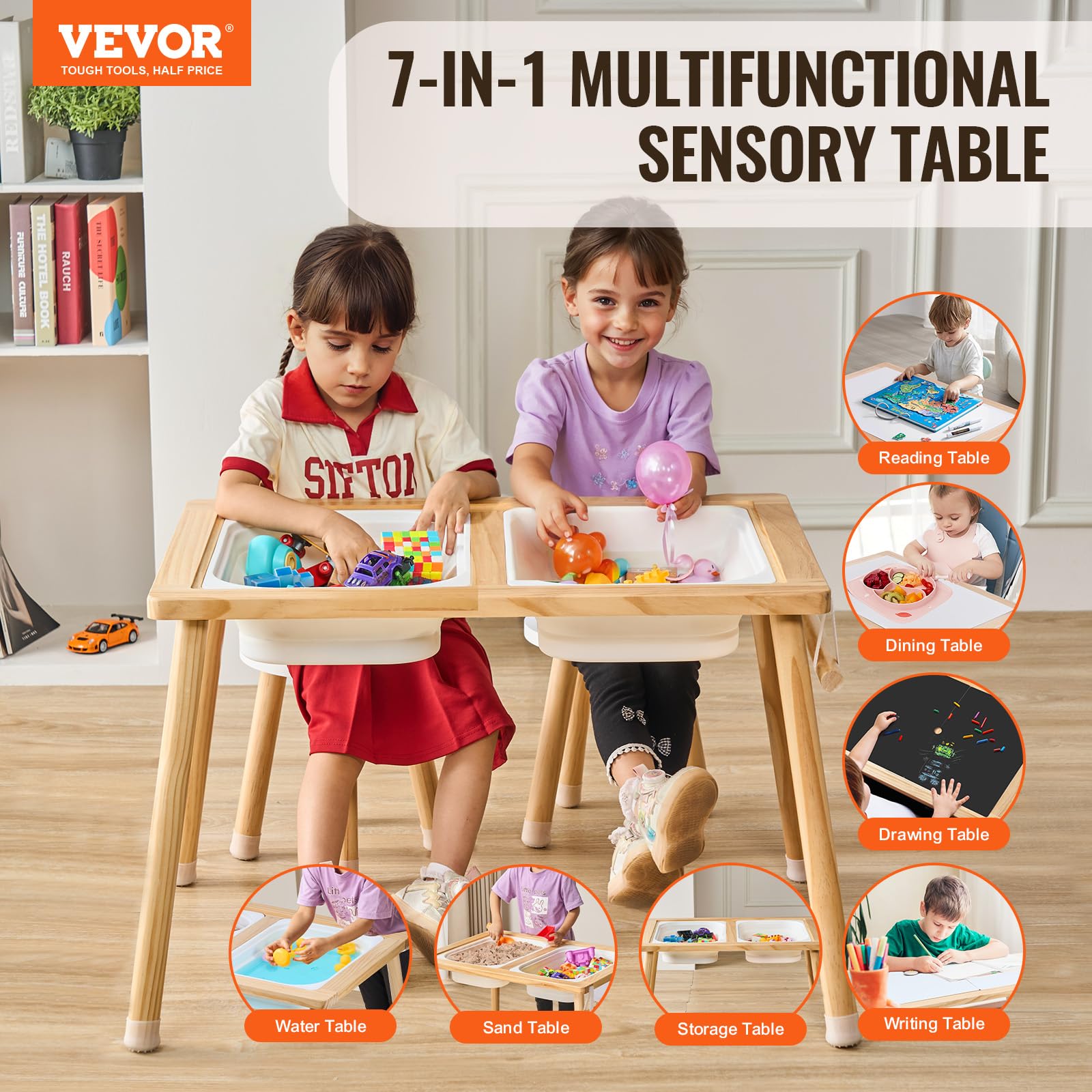 Foto 2 | Juego De Mesa Sensorial Vevor Con 2 Taburetes, 2 Contenedores De Almacenamiento Y Rollo De Papel - Venta Internacional.