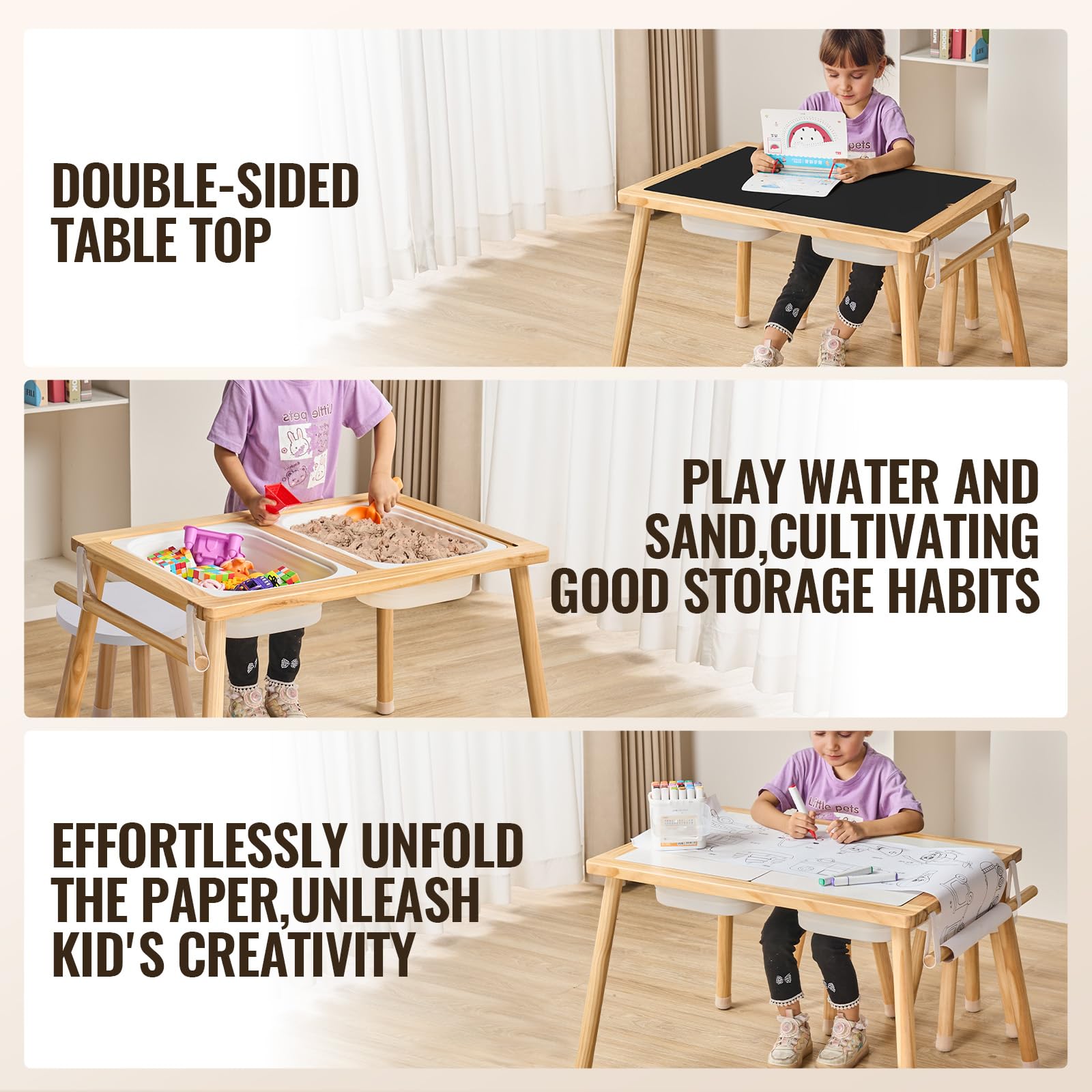 Foto 3 | Juego De Mesa Sensorial Vevor Con 2 Taburetes, 2 Contenedores De Almacenamiento Y Rollo De Papel - Venta Internacional.