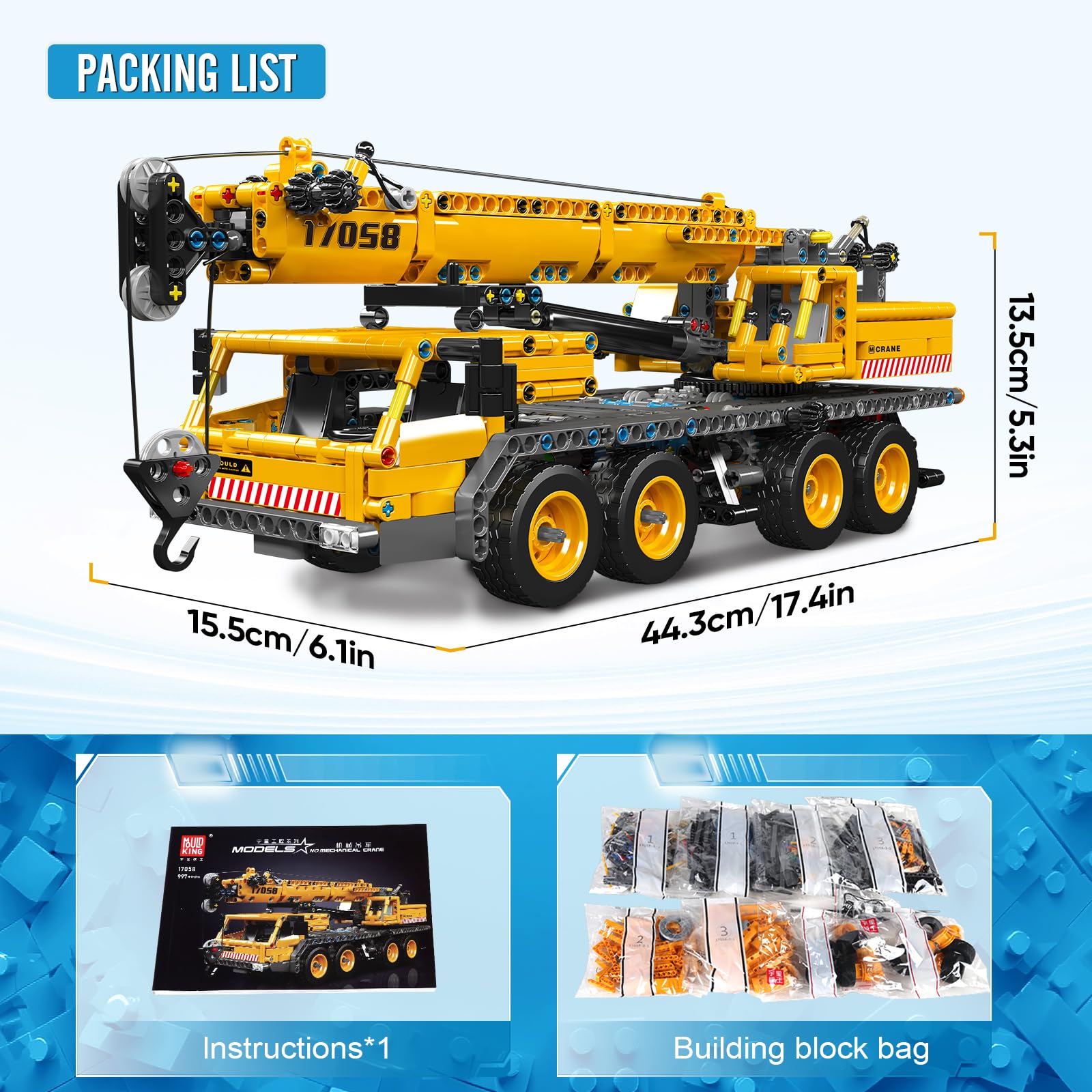Foto 7 pulgar | Kit De Bloques De Construcción Mould King 17058 Crane Truck 997 Piezas - Venta Internacional.