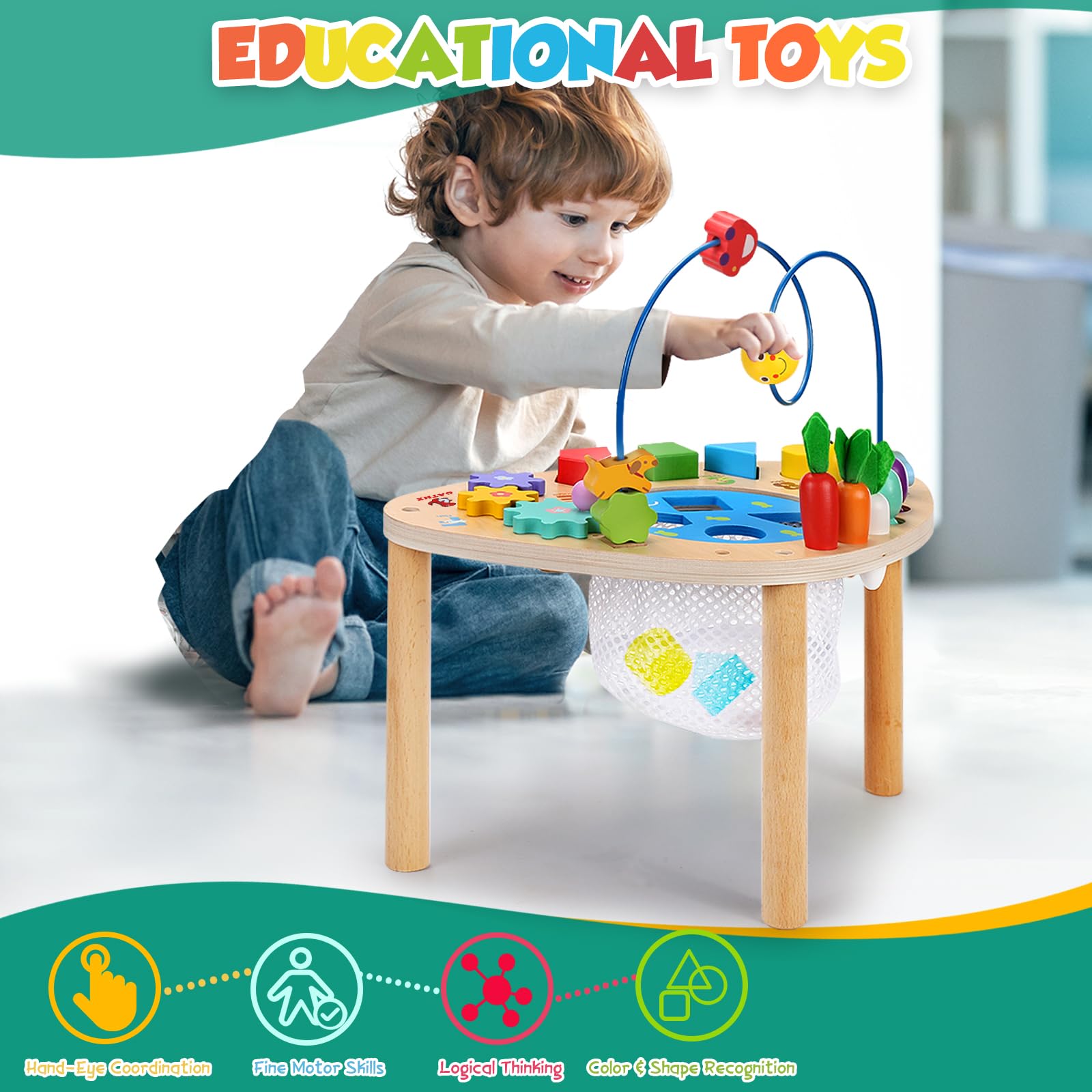Foto 4 | Mesa De Actividades Oathx Para Niños De Más De 1 Año Con 6 En 1 Games Wood - Venta Internacional.