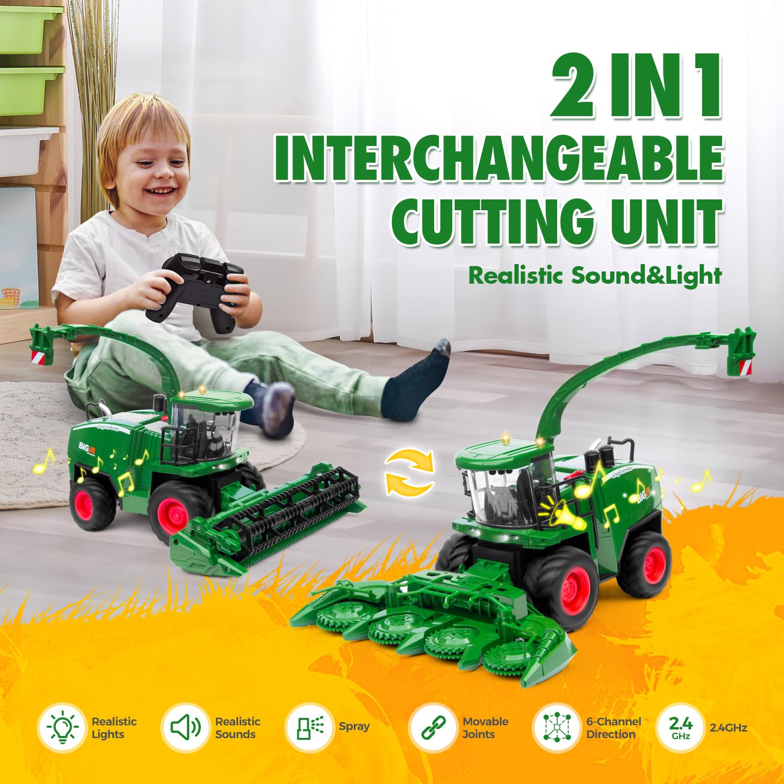 Foto 3 pulgar | Tractor Cosechador Combinado Con Control Remoto De Juguete Uarzt 1/24 - Venta Internacional.