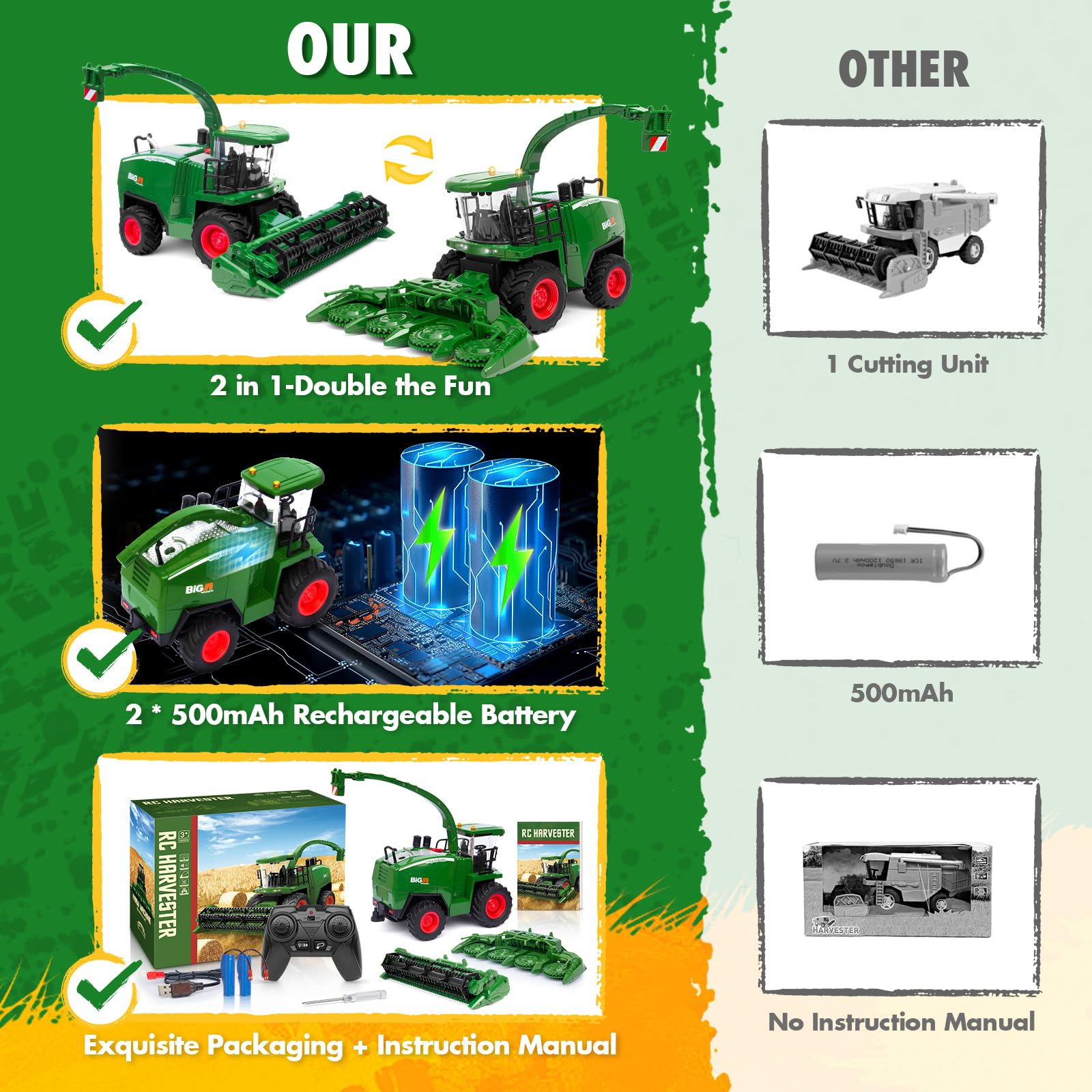Foto 5 | Tractor Cosechador Combinado Con Control Remoto De Juguete Uarzt 1/24 - Venta Internacional.
