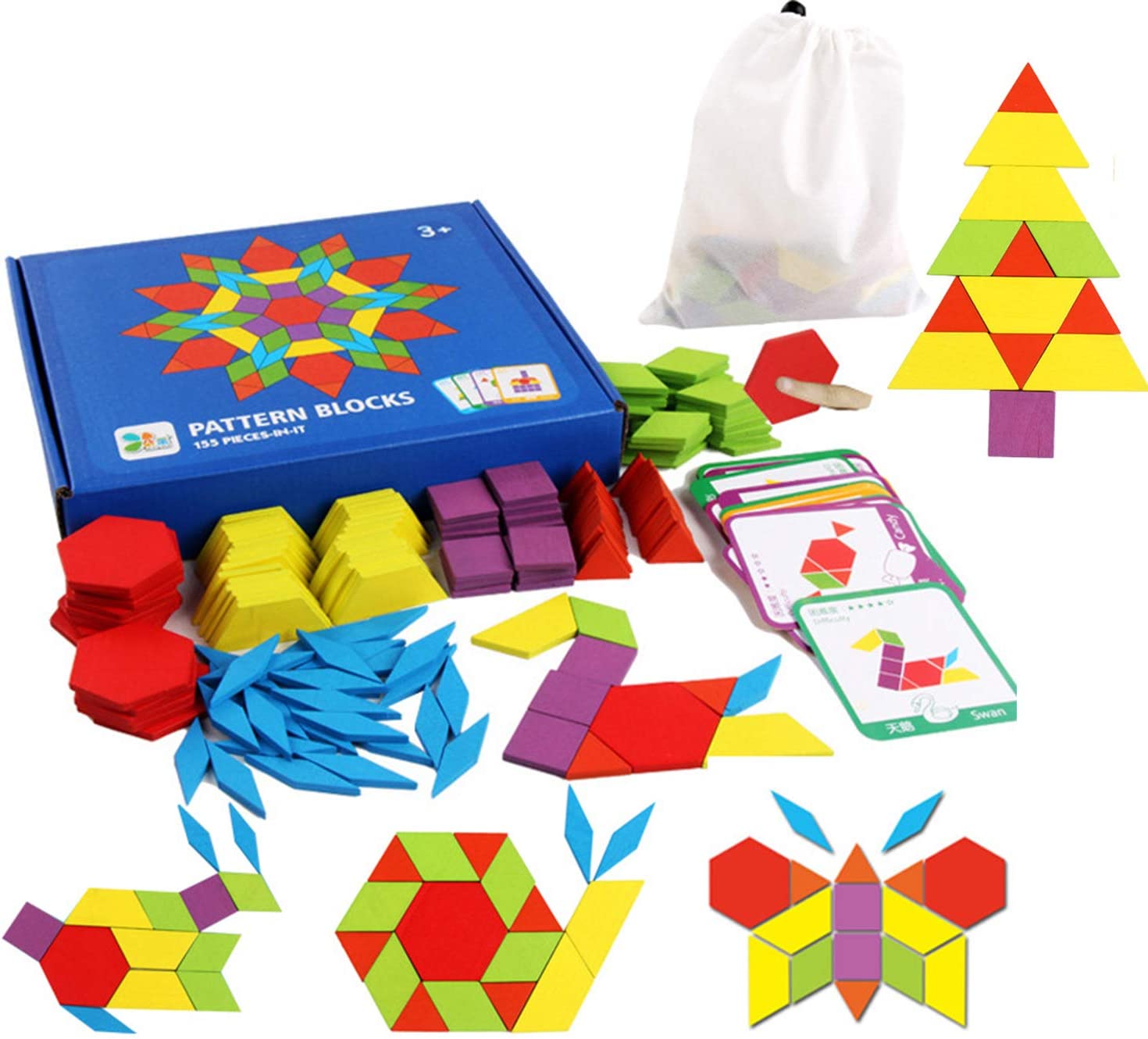 Bloques con Forma Geométrica y 24 Tarjetas Yuff! Montessori para Niños de 4 a 8 Años 155 PZAS Juguete de Madera $359