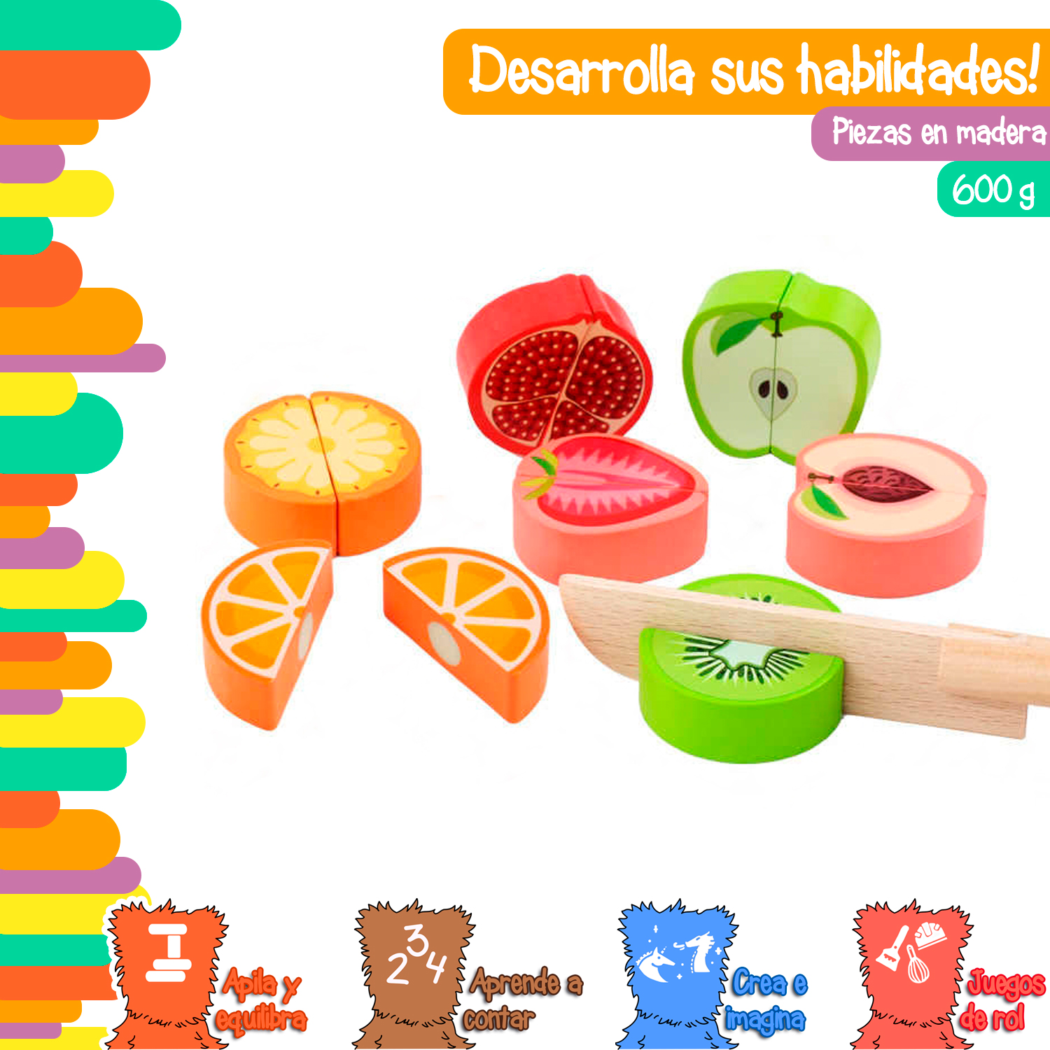 Foto 3 pulgar | Tablero de Frutas Magnéticas Yuff! Montessori con Aros Números y Signos Juguete de Madera