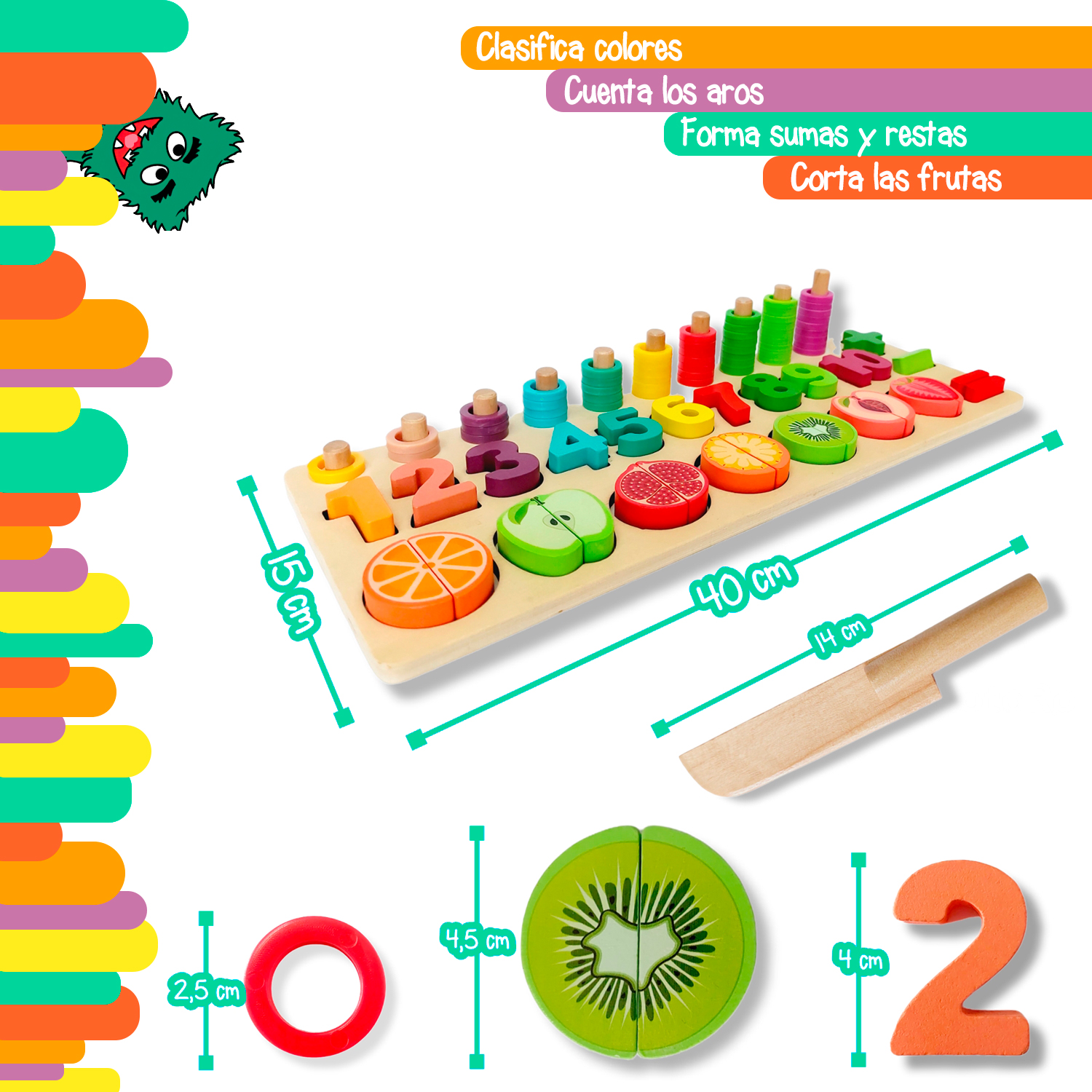 Foto 3 | Tablero de Frutas Magnéticas Yuff! Montessori con Aros Números y Signos Juguete de Madera