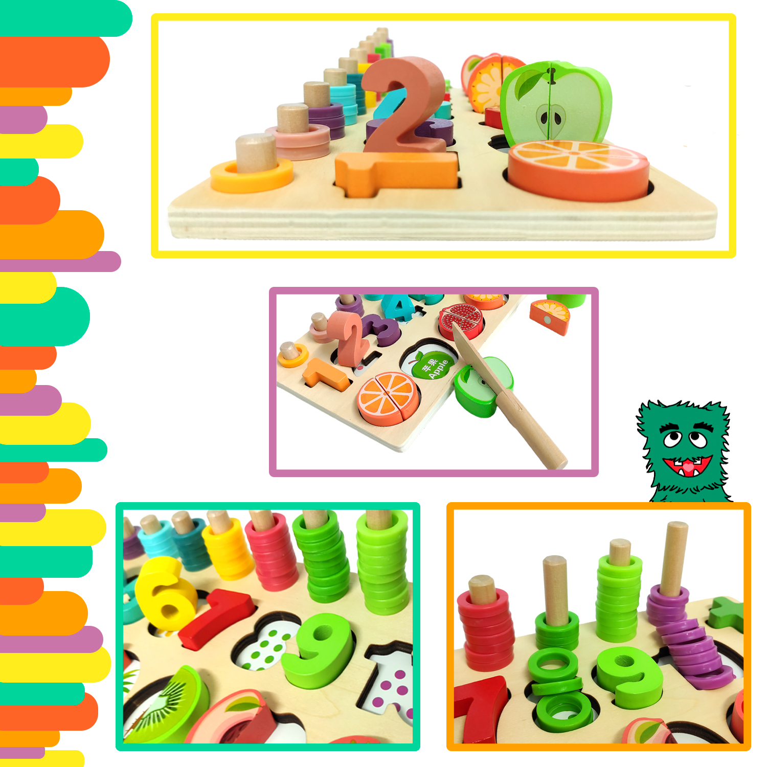 Foto 6 pulgar | Tablero de Frutas Magnéticas Yuff! Montessori con Aros Números y Signos Juguete de Madera