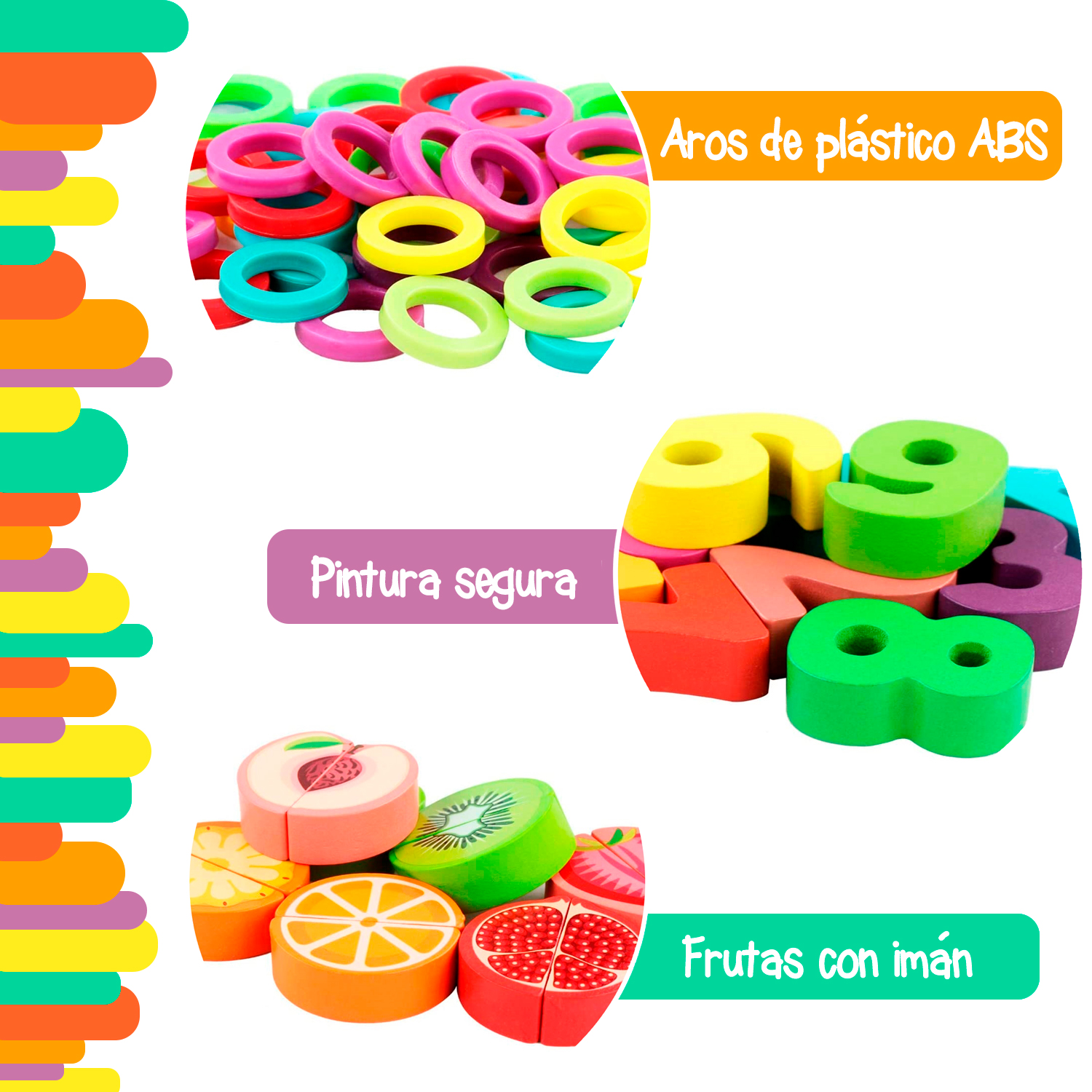 Foto 7 pulgar | Tablero de Frutas Magnéticas Yuff! Montessori con Aros Números y Signos Juguete de Madera