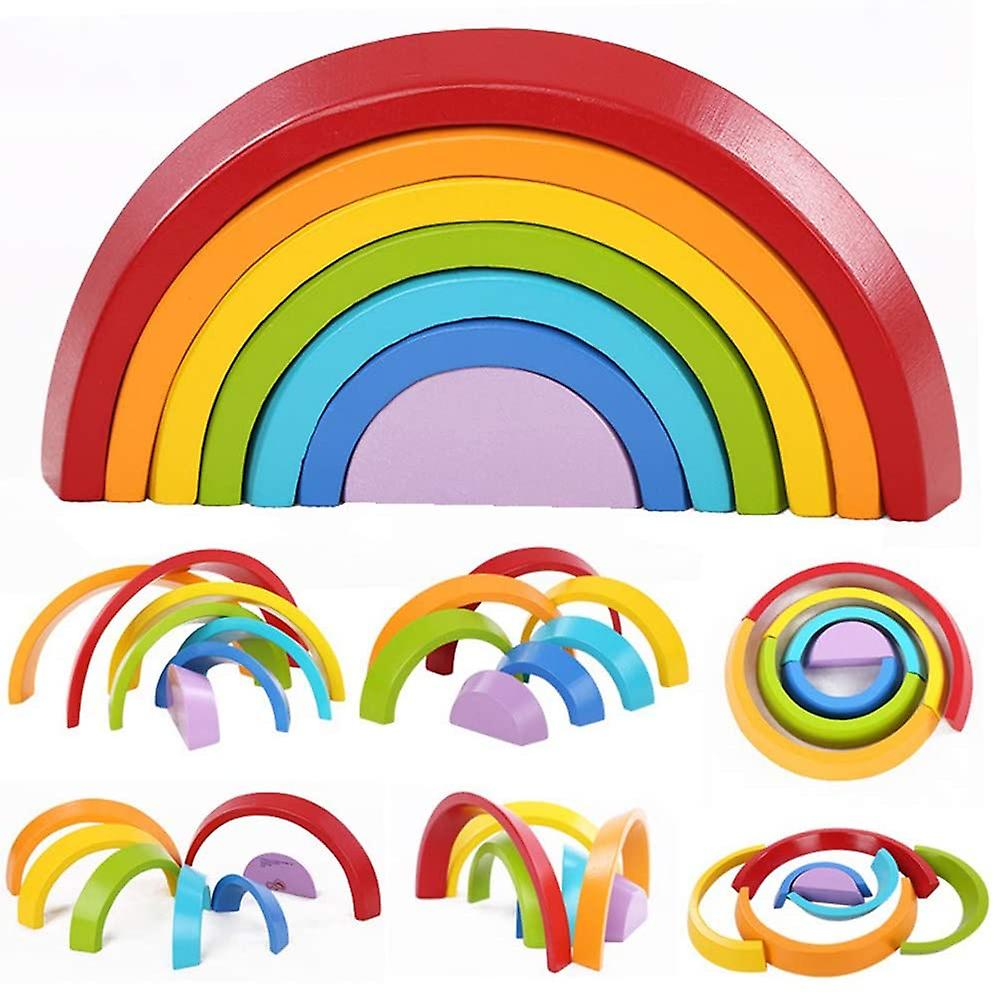 Venta Internacional - Juego De Bloques De Puente En Forma De Arco Iris De Colores De Madera