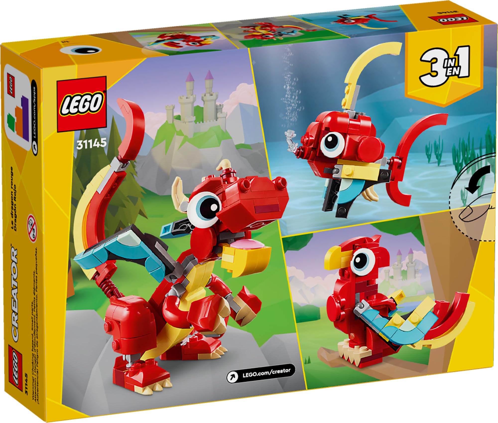 Foto 6 | Venta Internacional - El Dragón Rojo 3 En 1 De Toy Lego Creator Se Transforma En Pez Y Ph