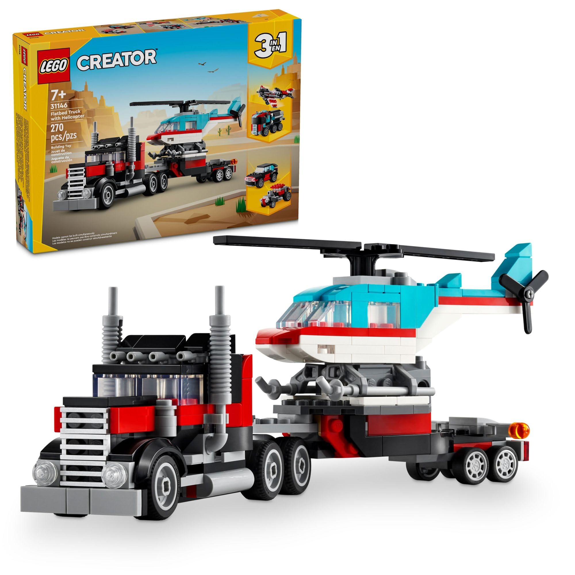 Venta Internacional - Camión De Plataforma Toy Lego Creator 3 En 1 Con Helicóptero De Más De 7 Años