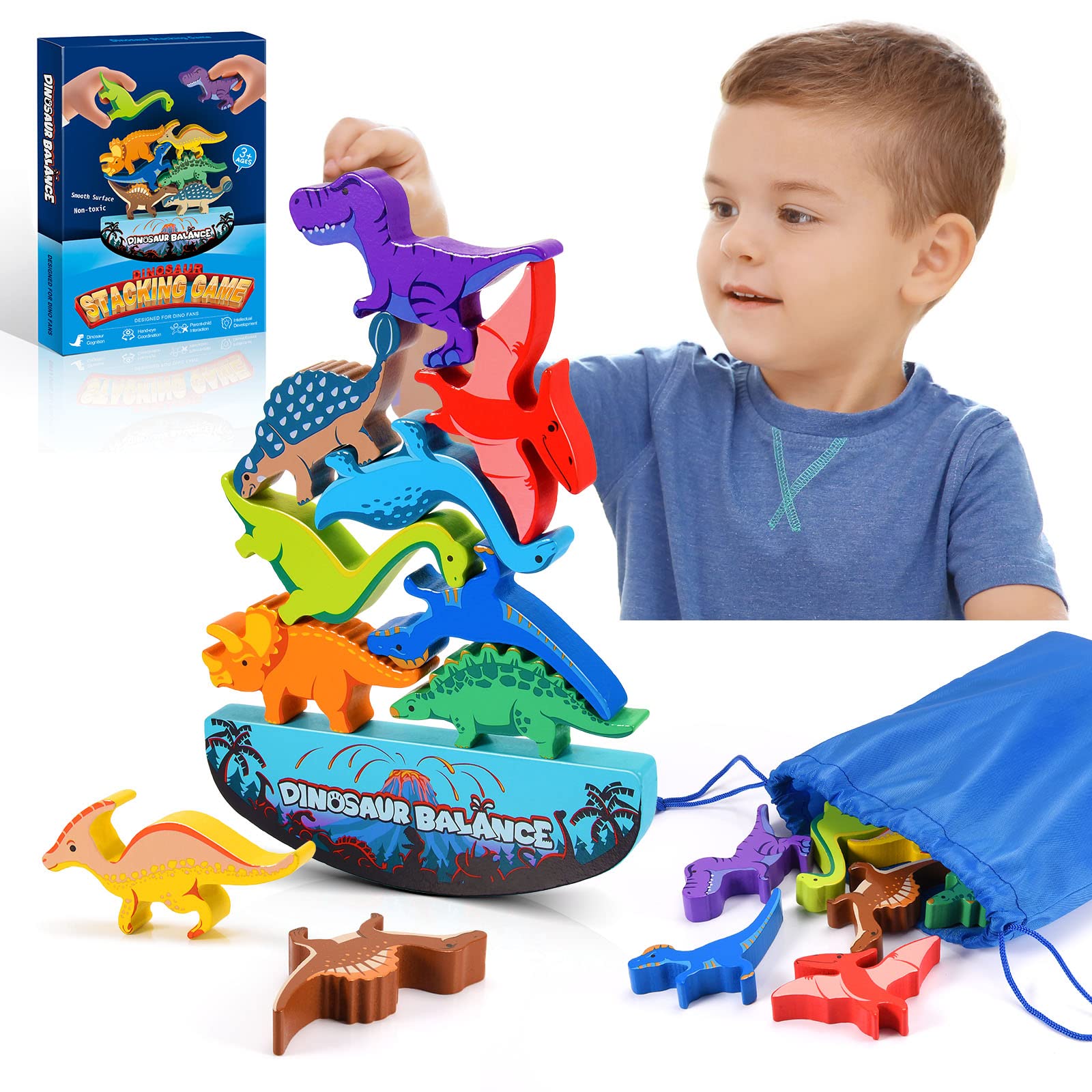 Venta Internacional - Juguetes De Dinosaurio Ipourup De Madera Apilables Montessori De 3 A 7 Años