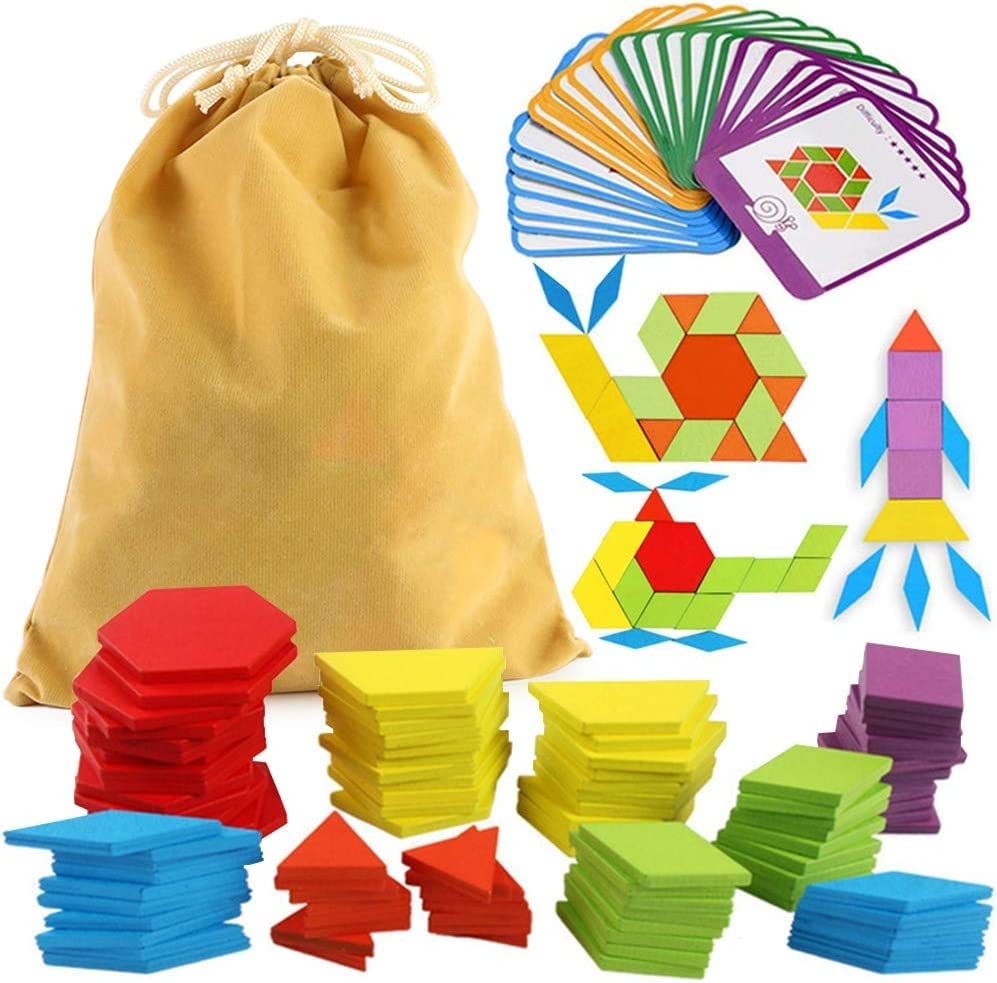 Venta Internacional - Pattern Blocks Lovestown 209 Unidades De Madera Con Tarjetas Para Niños