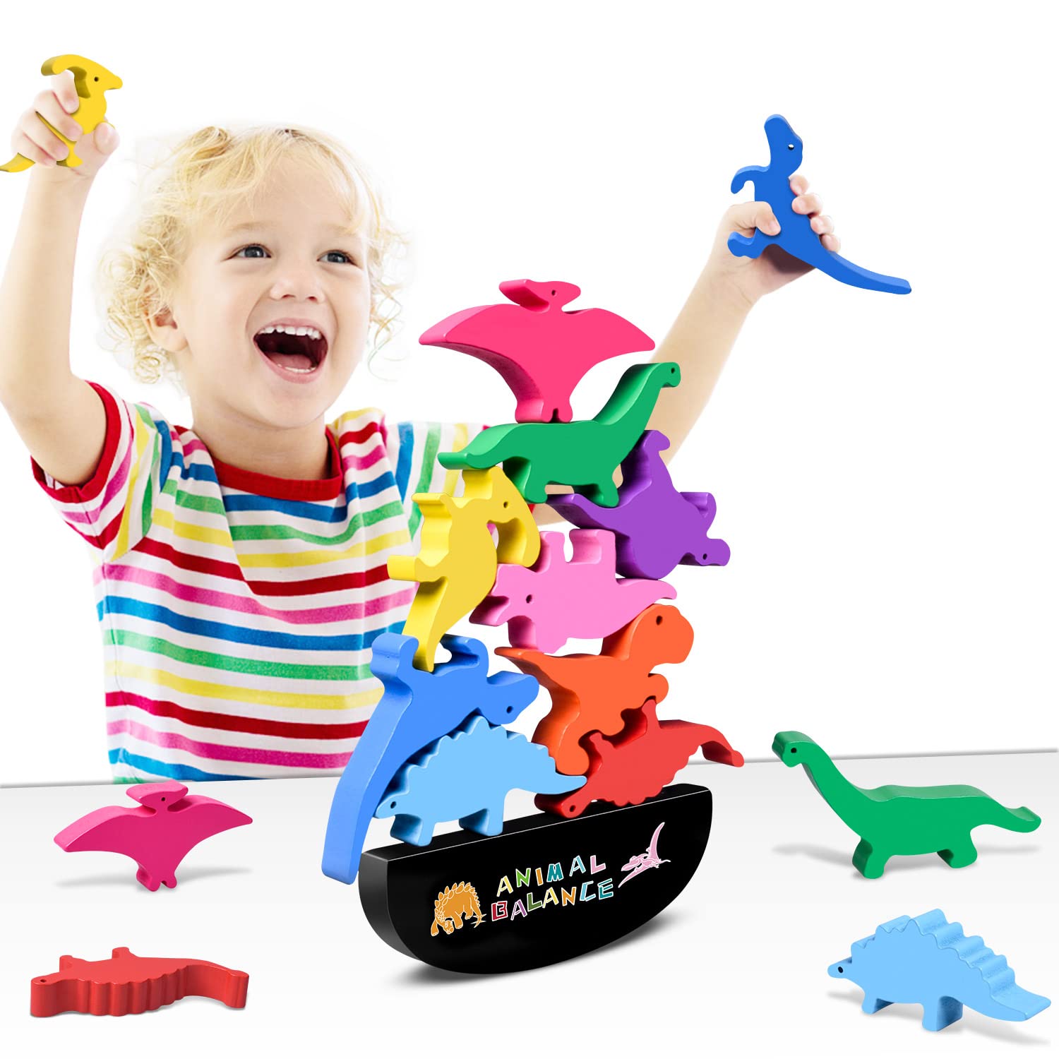 Foto 2 pulgar | Venta Internacional - Juguetes De Madera Apilables Con Forma De Dinosaurio Fftroc Montessori Para Niños