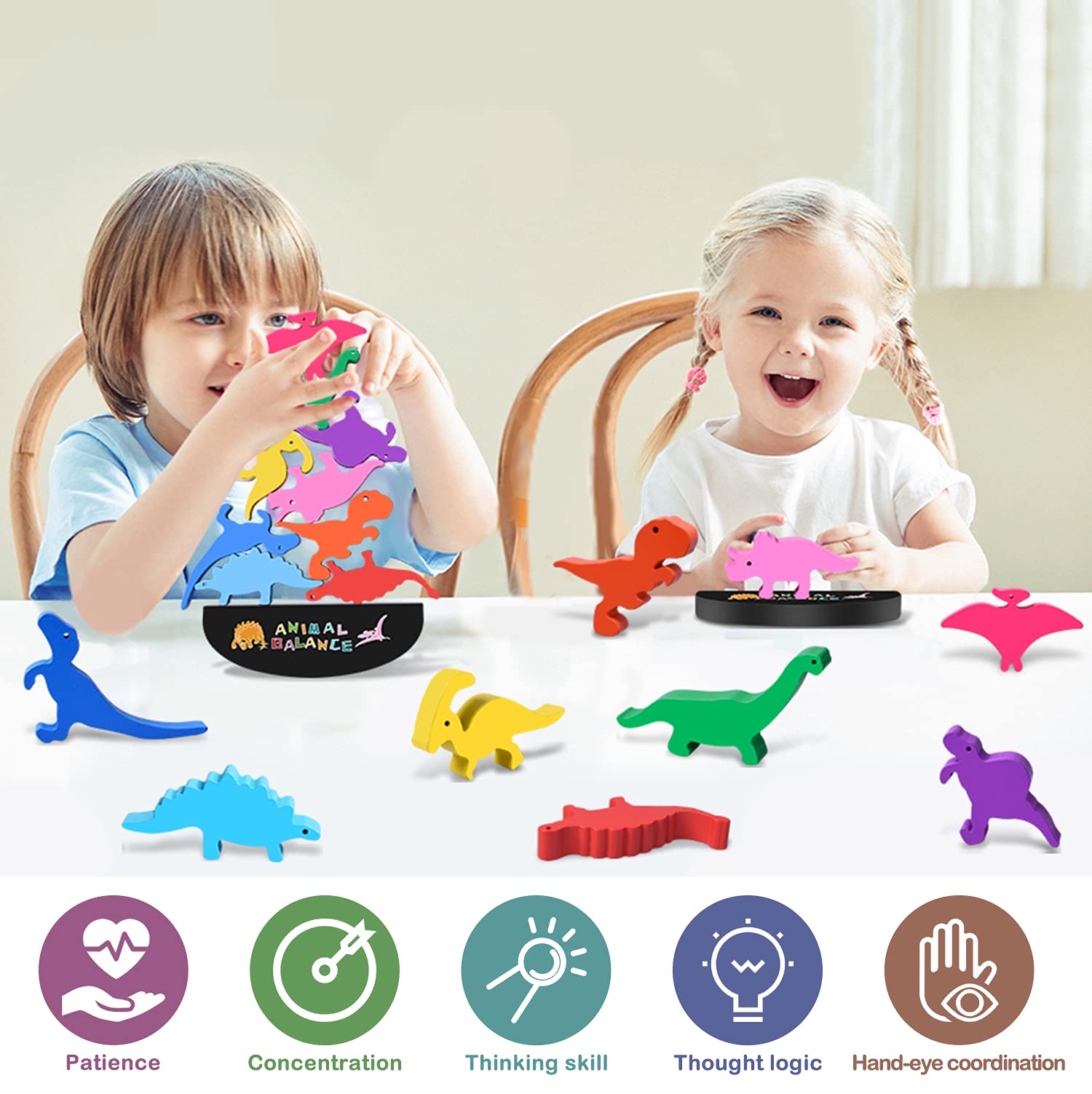 Foto 3 pulgar | Venta Internacional - Juguetes De Madera Apilables Con Forma De Dinosaurio Fftroc Montessori Para Niños