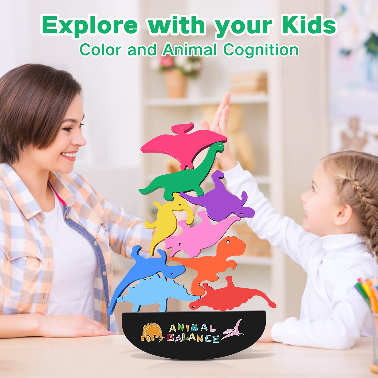 Foto 4 pulgar | Venta Internacional - Juguetes De Madera Apilables Con Forma De Dinosaurio Fftroc Montessori Para Niños