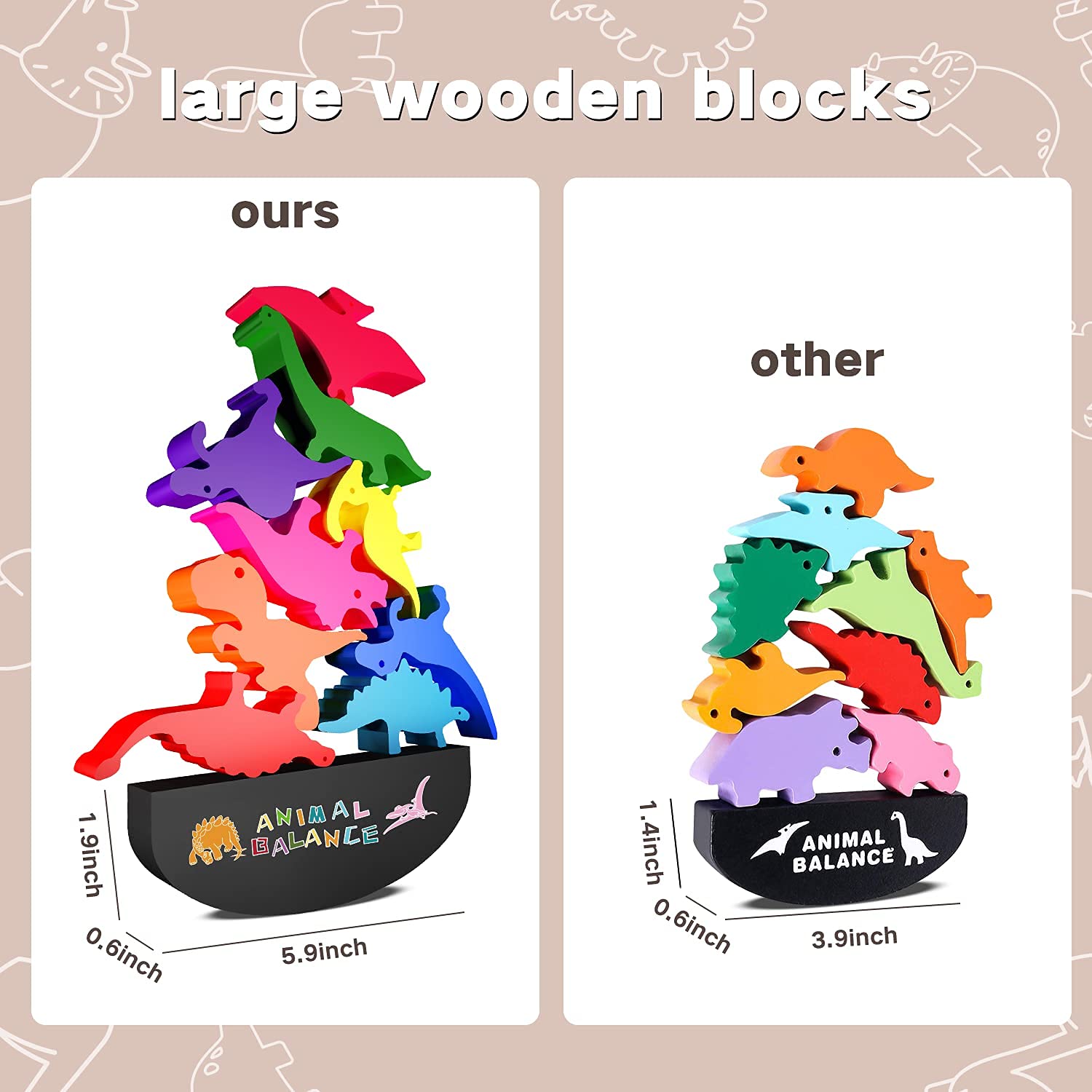 Foto 9 pulgar | Venta Internacional - Juguetes De Madera Apilables Con Forma De Dinosaurio Fftroc Montessori Para Niños