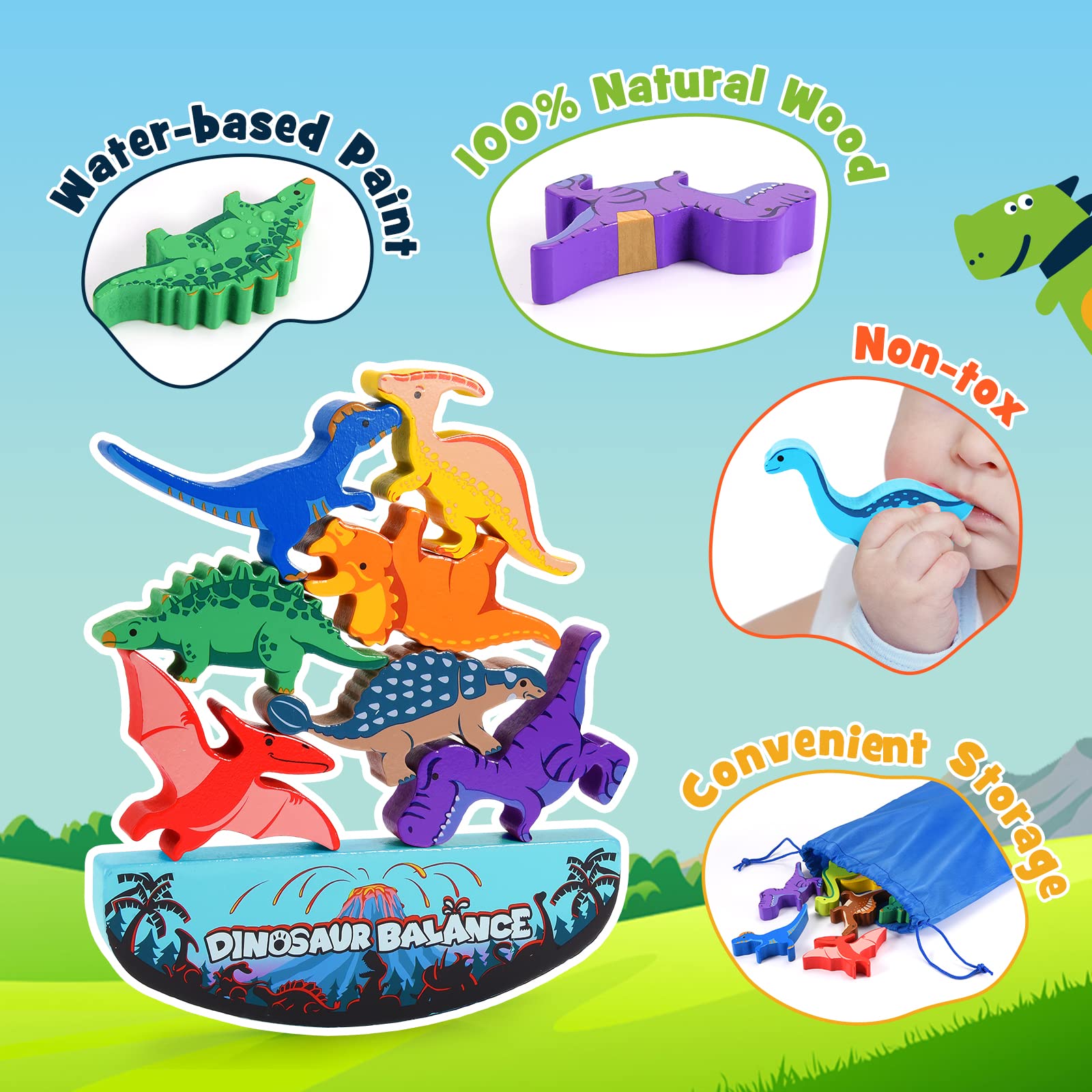 Foto 4 pulgar | Juguetes De Dinosaurios Ipourup De Madera Apilables Montessori Para Niños De 3 A 7 Años - Venta Internacional.