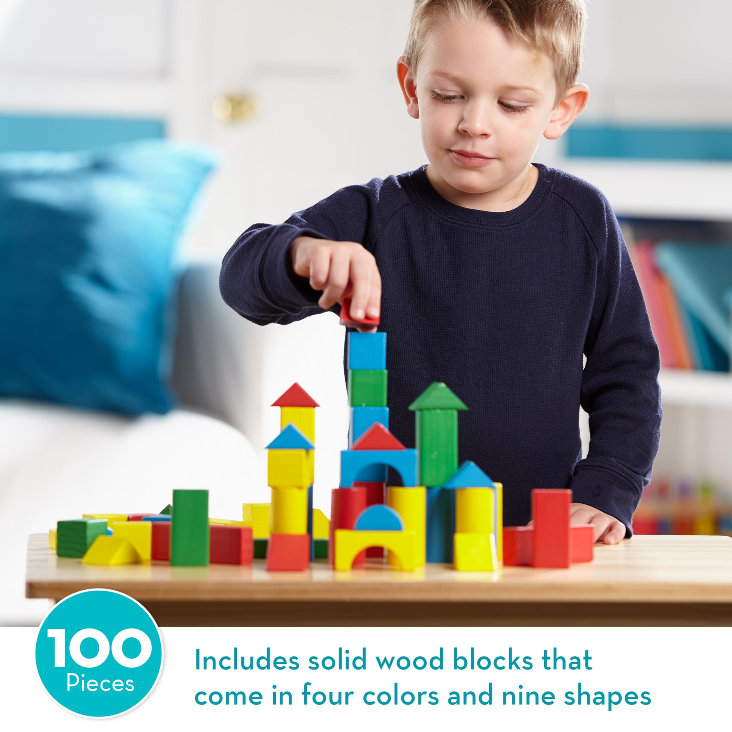 Foto 2 | Set De Construcción Melissa & Doug, 100 Bloques, 4 Colores Y 9 Formas - Venta Internacional.
