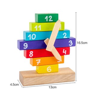 Foto 4 | Reloj De Madera Con Forma De Rompecabezas, Bloques Apilables, Didácticos, Montessori - Venta Internacional.