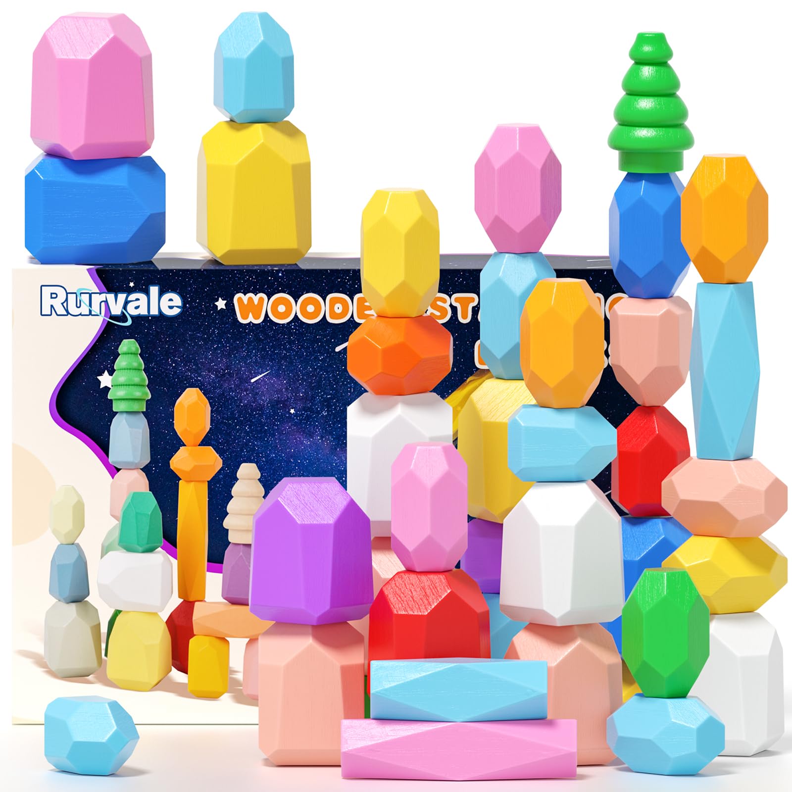 Foto 2 pulgar | Juguetes De Madera Stacking Rocks Rurvale Montessori, 40 Piezas Para 1 A 3 - Venta Internacional.