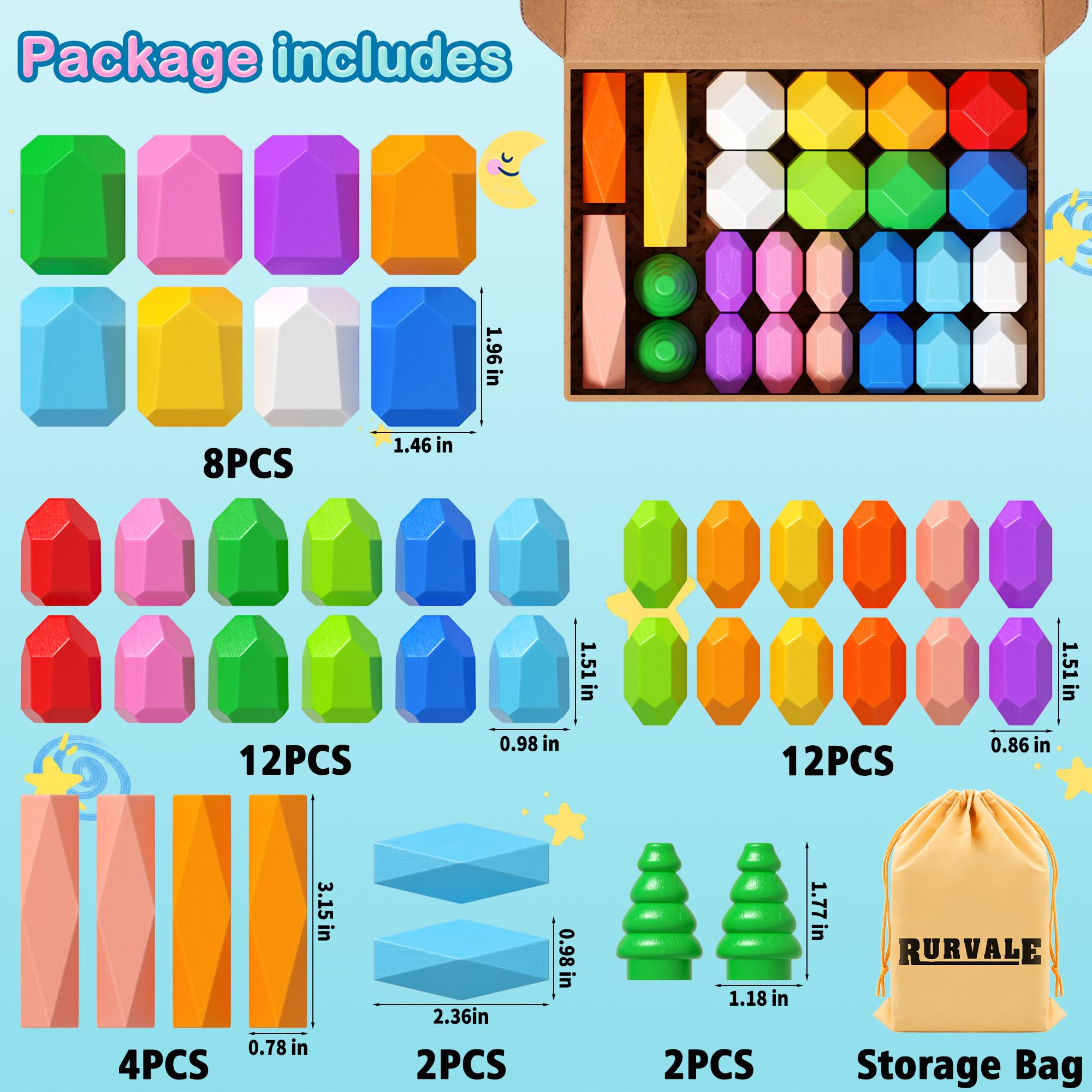 Foto 4 pulgar | Juguetes De Madera Stacking Rocks Rurvale Montessori, 40 Piezas Para 1 A 3 - Venta Internacional.