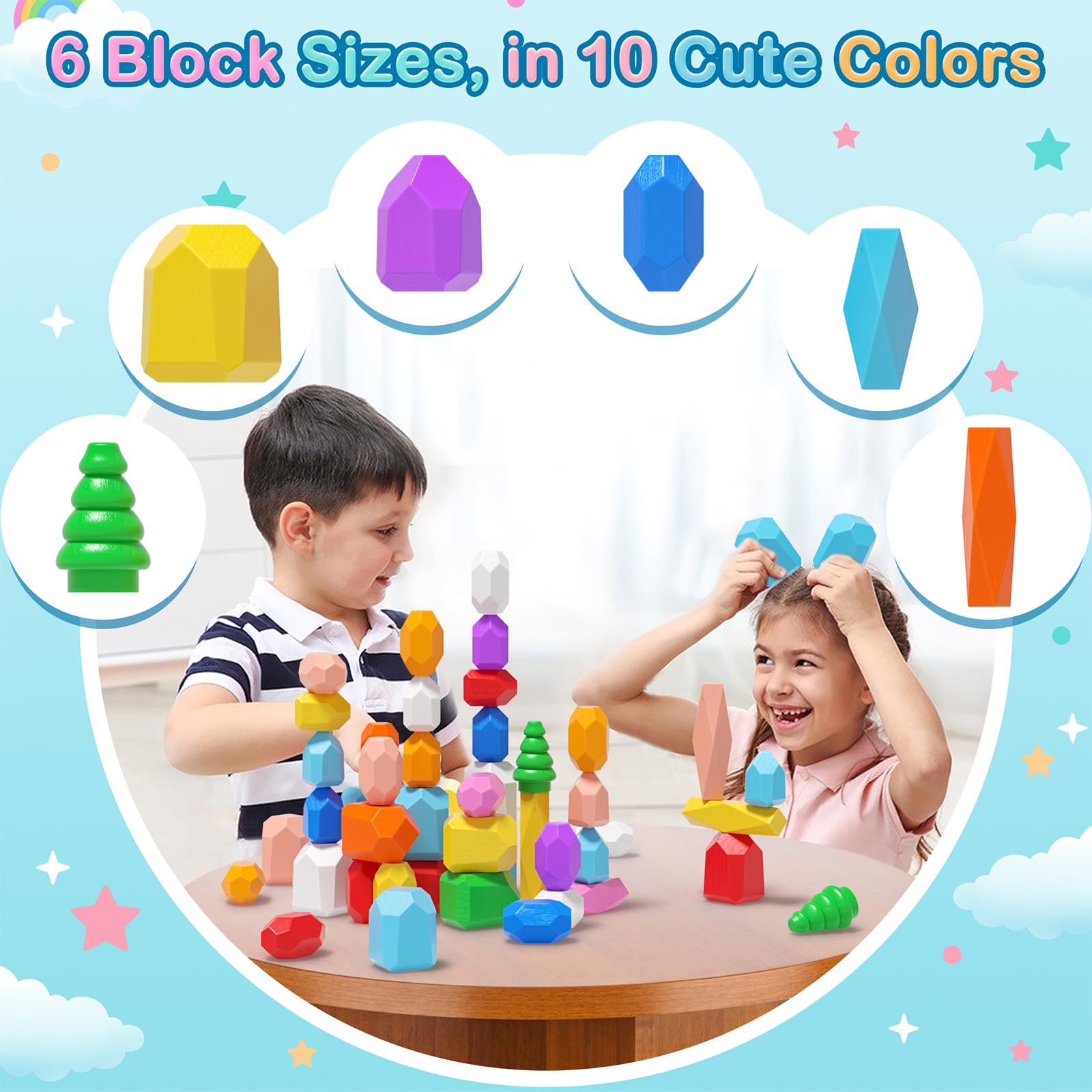 Foto 7 pulgar | Juguetes De Madera Stacking Rocks Rurvale Montessori, 40 Piezas Para 1 A 3 - Venta Internacional.