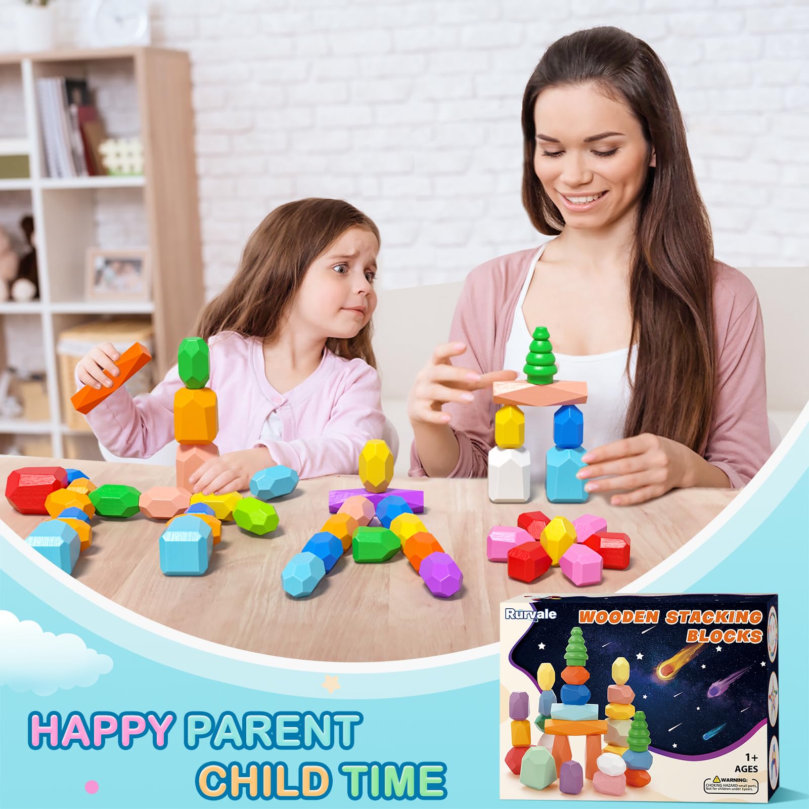 Foto 7 | Juguetes De Madera Stacking Rocks Rurvale Montessori, 40 Piezas Para 1 A 3 - Venta Internacional.