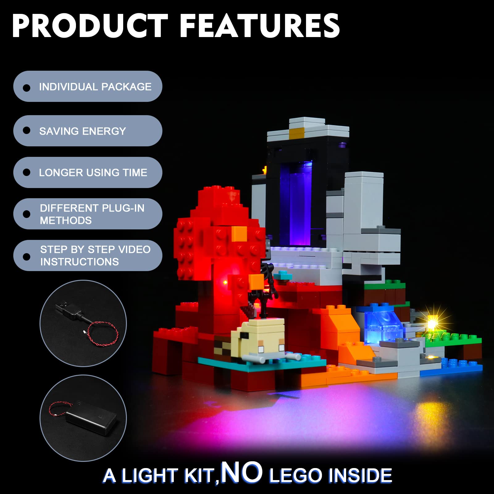 Foto 4 | Kit De Iluminación Brickbling Para Lego Minecraft The Ruined Portal - Venta Internacional.