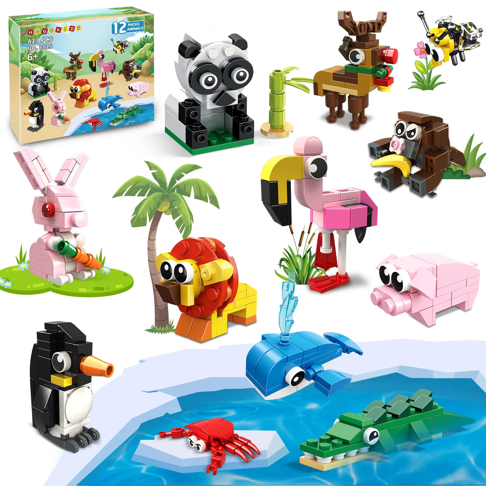 Bloques De Construcción De Juguetes Hogokids Party Favors, Paquete De 12 Animales - Venta Internacional.