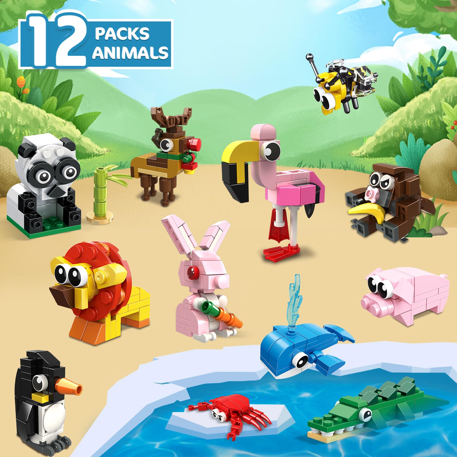 Foto 3 pulgar | Bloques De Construcción De Juguetes Hogokids Party Favors, Paquete De 12 Animales - Venta Internacional.