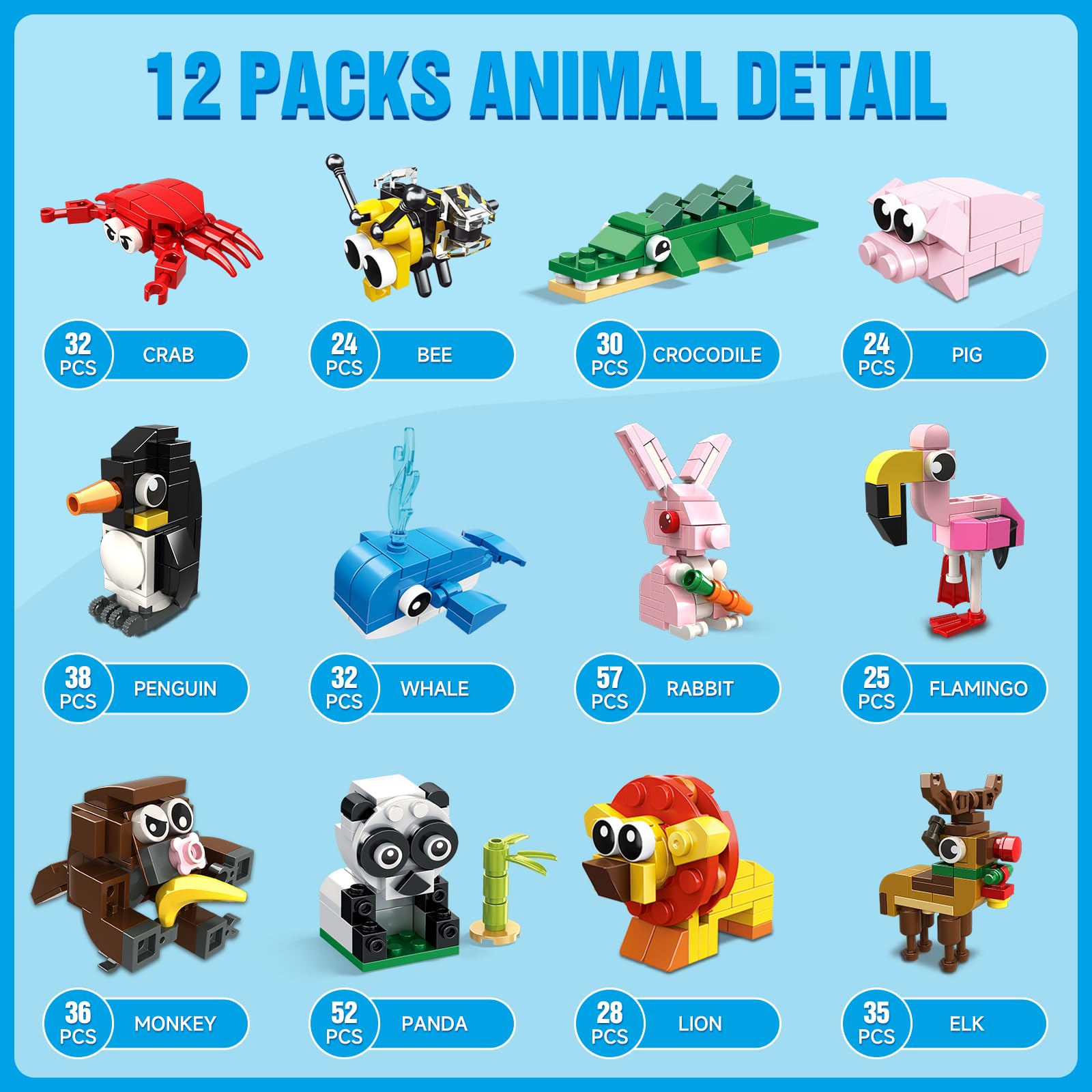 Foto 6 | Bloques De Construcción De Juguetes Hogokids Party Favors, Paquete De 12 Animales - Venta Internacional.