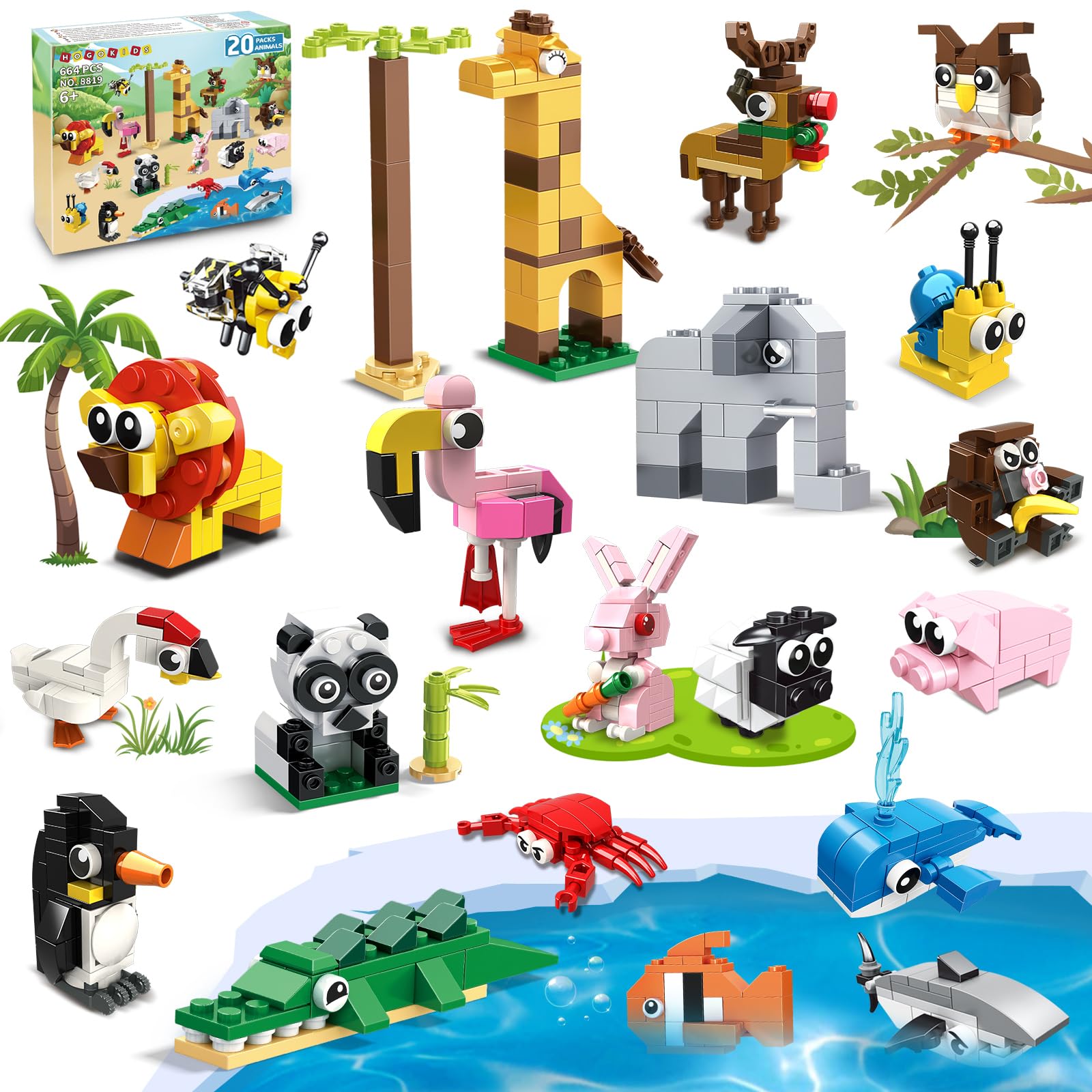 Bloques De Construcción De Juguetes Hogokids Party Favors, Paquete De 20 Animales - Venta Internacional.