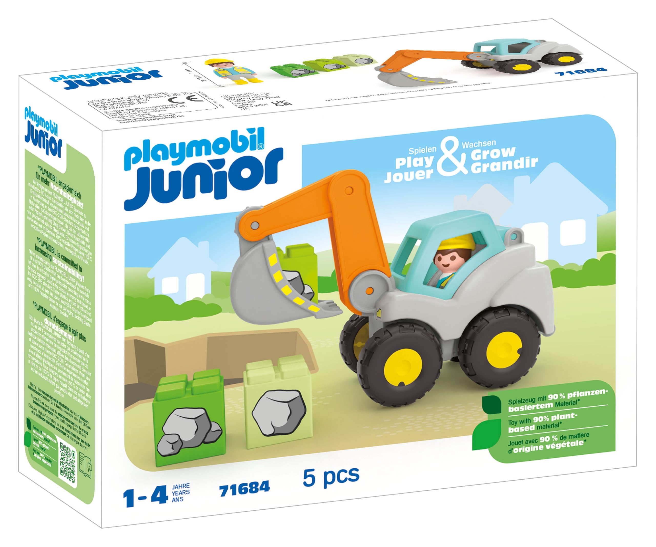 Excavadora Toy Playmobil Junior Con Figura Y Bloques - Venta Internacional.