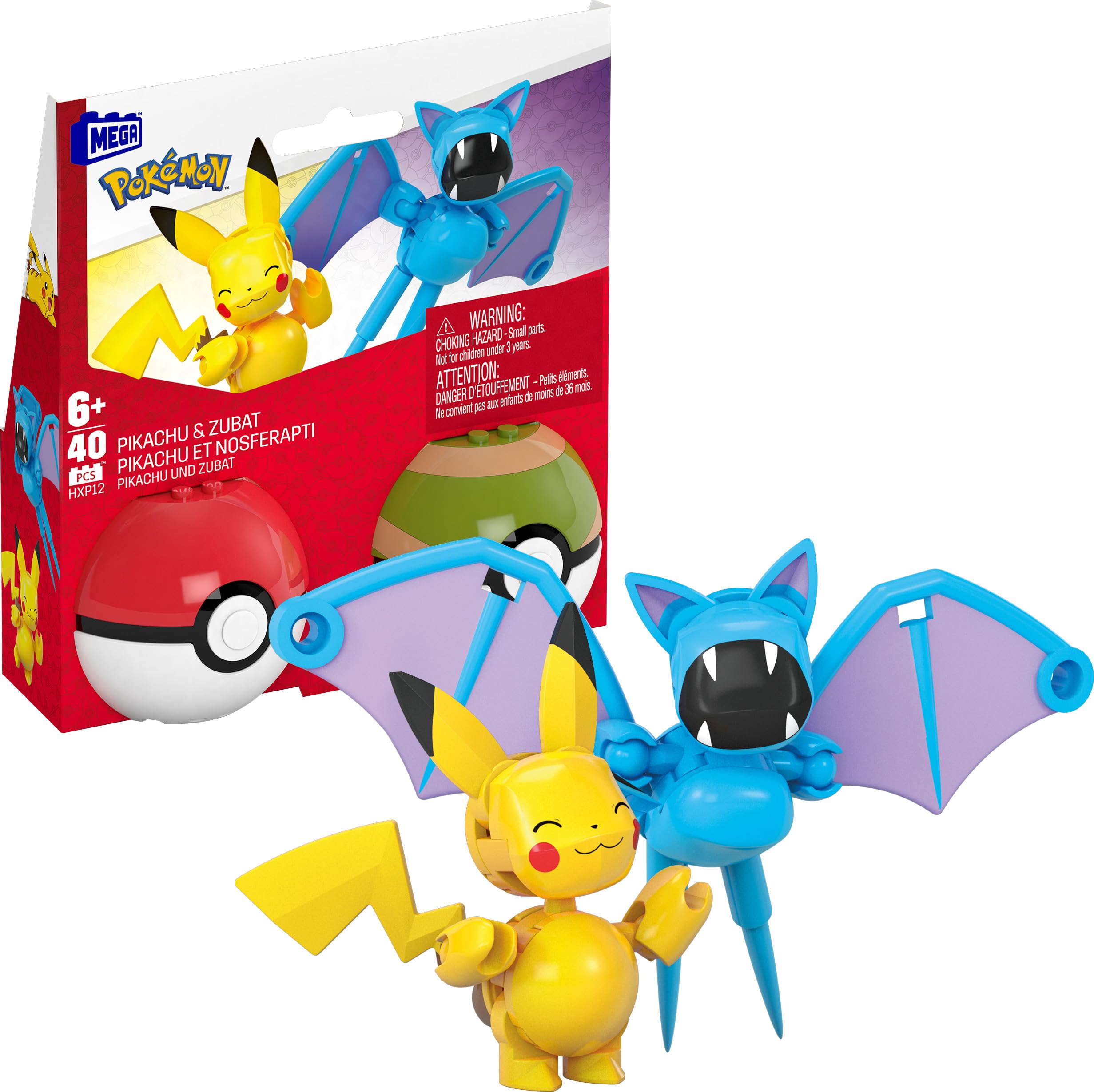 Set De Juguetes De Construcción Mega Pokémon Pikachu Y Zubat Con 40 Piezas - Venta Internacional.