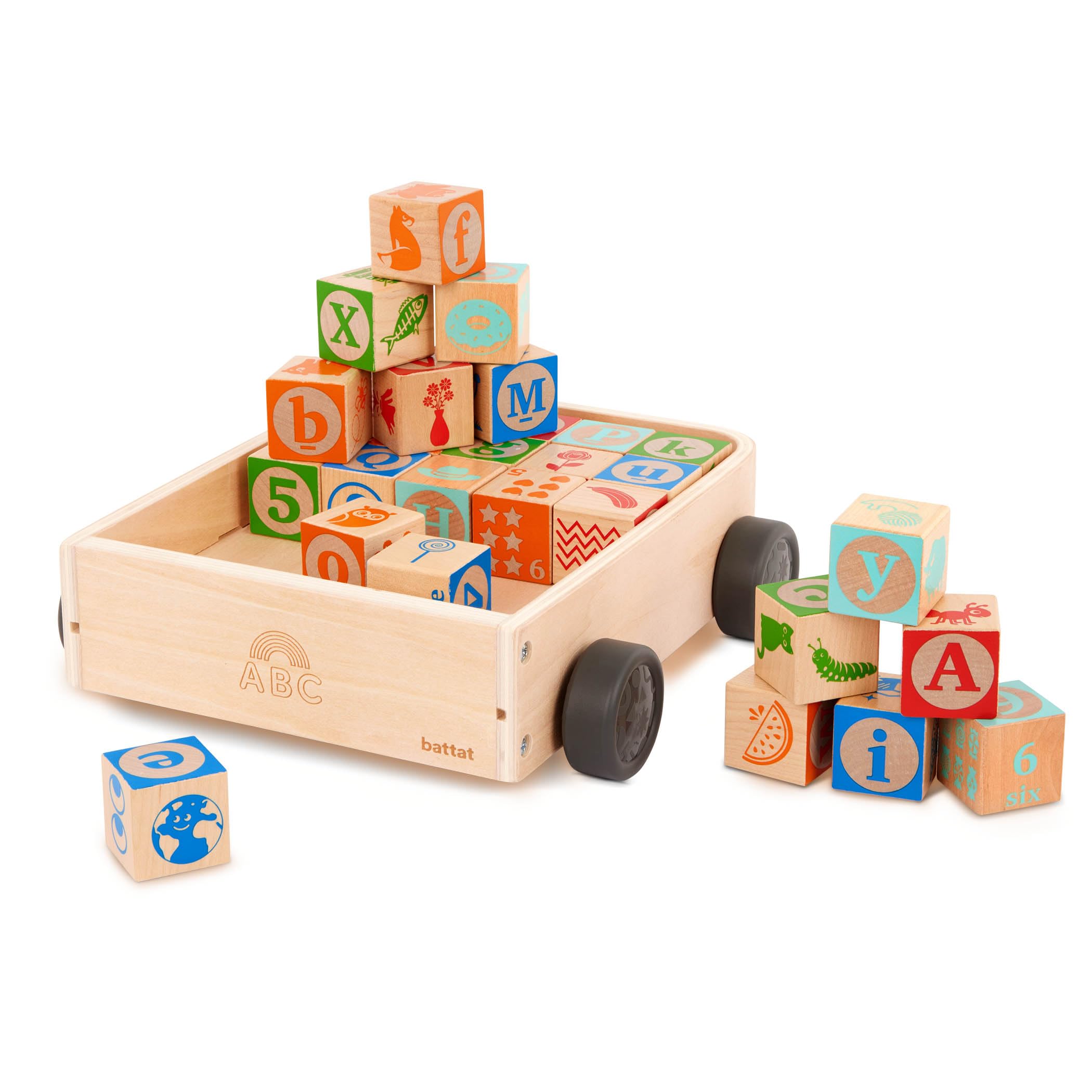 Block Wagon Battat Wooden Abc 26 En Mayúscula Y Minúscula, 4 Números - Venta Internacional.