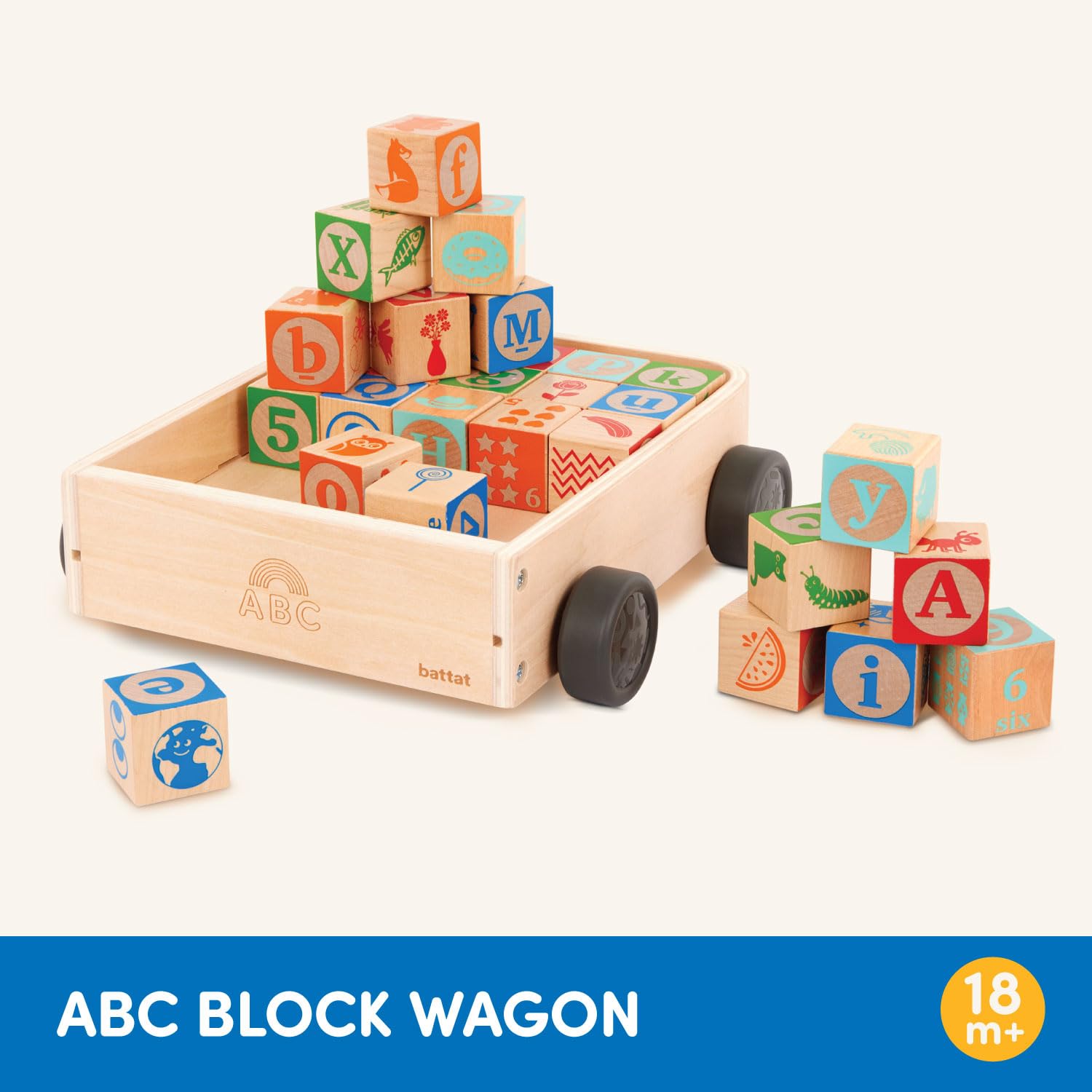 Foto 2 | Block Wagon Battat Wooden Abc 26 En Mayúscula Y Minúscula, 4 Números - Venta Internacional.