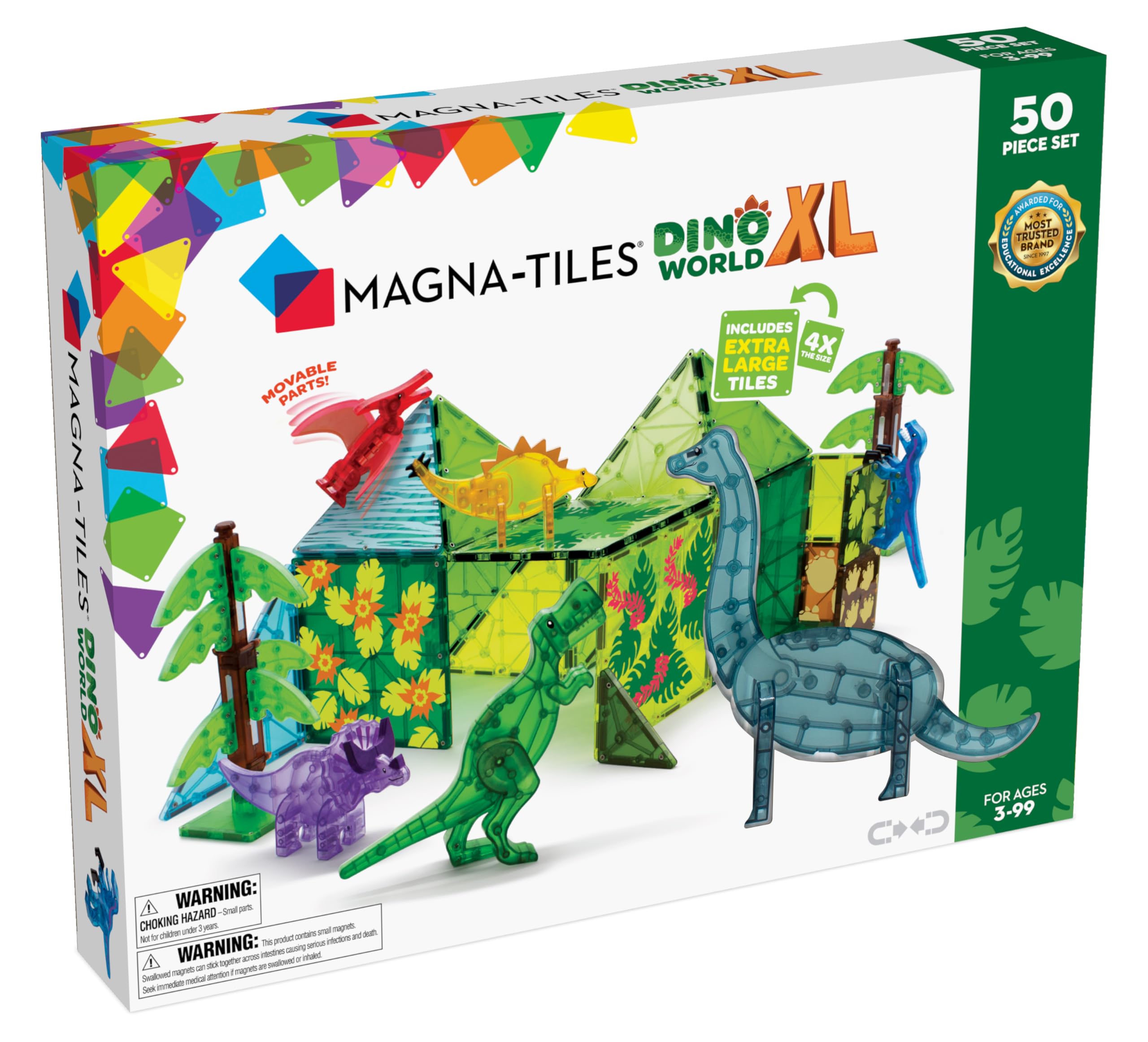 Set De Construcción Magna-tiles Dino World Xl De 50 Piezas Con 6 Dinosaurios - Venta Internacional.