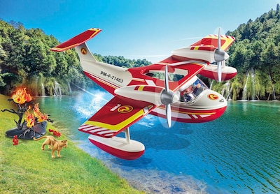 Foto 3 | Hidroavión De Extinción De Incendios De Juguete Playmobil Con Figura Y Accesorios - Venta Internacional.