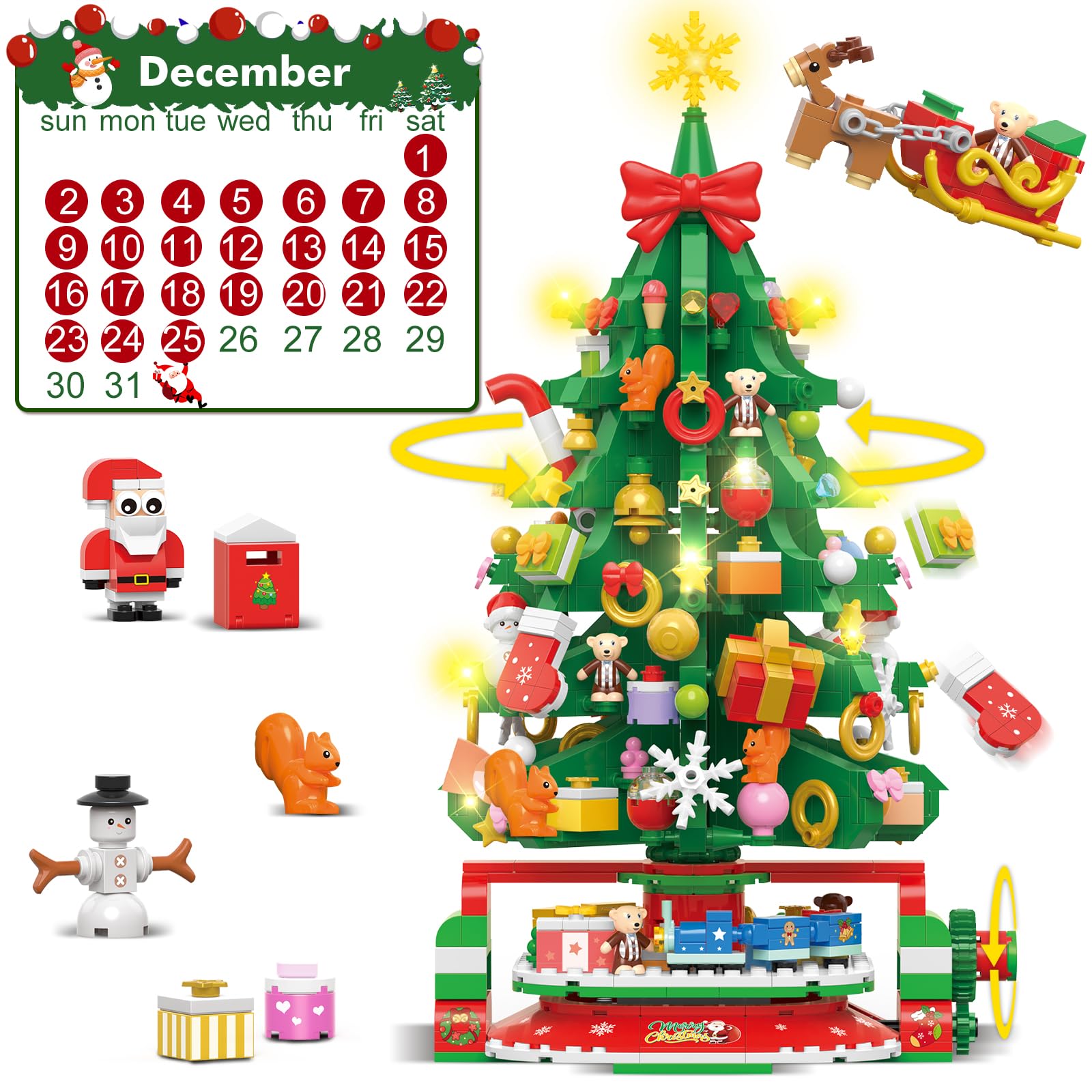 Calendario De Adviento Hogokids, Árbol De Navidad Giratorio, 1145 Unidades - Venta Internacional.