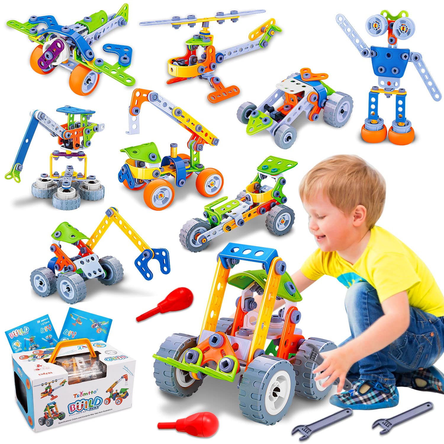 Kit De Construcción Tsomtto 10 En 1, Juguetes Stem, 167 Piezas, Para Niños De Más De 5 Años - Venta Internacional.