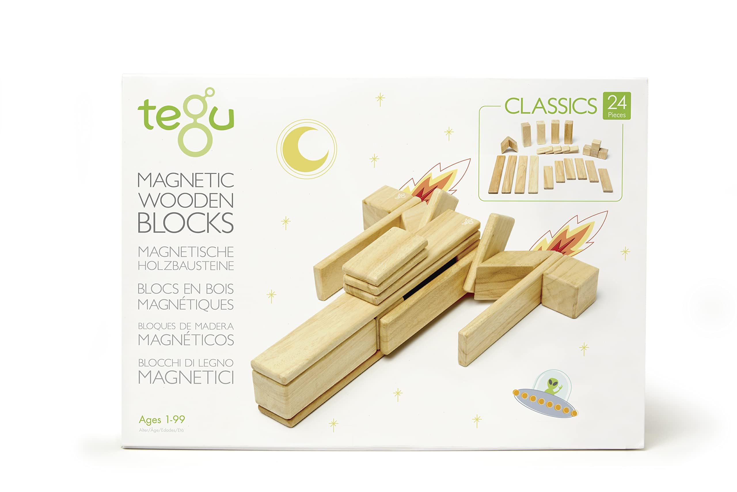 Juego De Bloques Magnéticos De Madera Tegu, 24 Piezas, Naturales, De 1 A 99 Años - Venta Internacional.