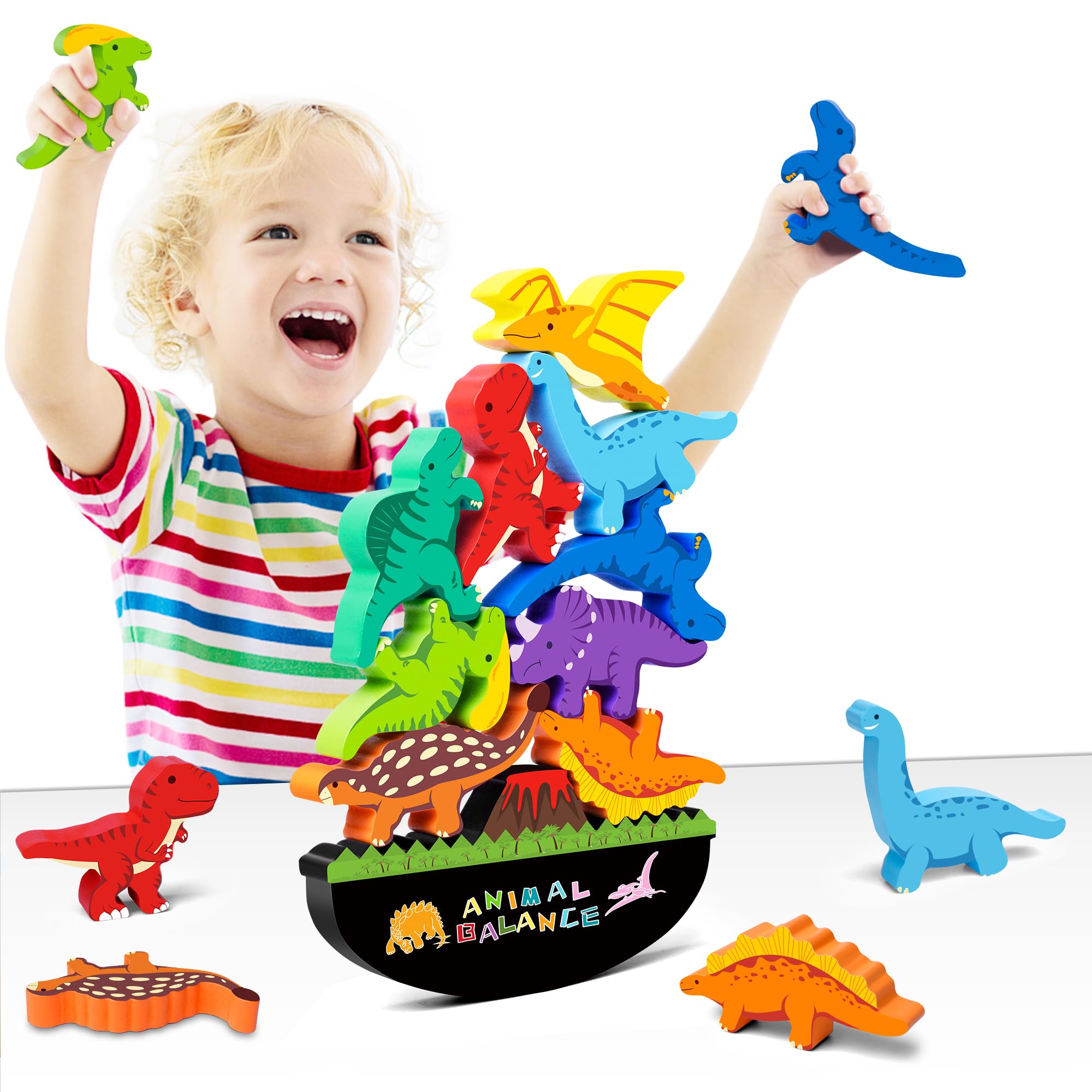 Juguetes De Madera Apilables Con Forma De Dinosaurio Fftroc Montessori Para Niños De 2 A 4 Años - Venta Internacional.