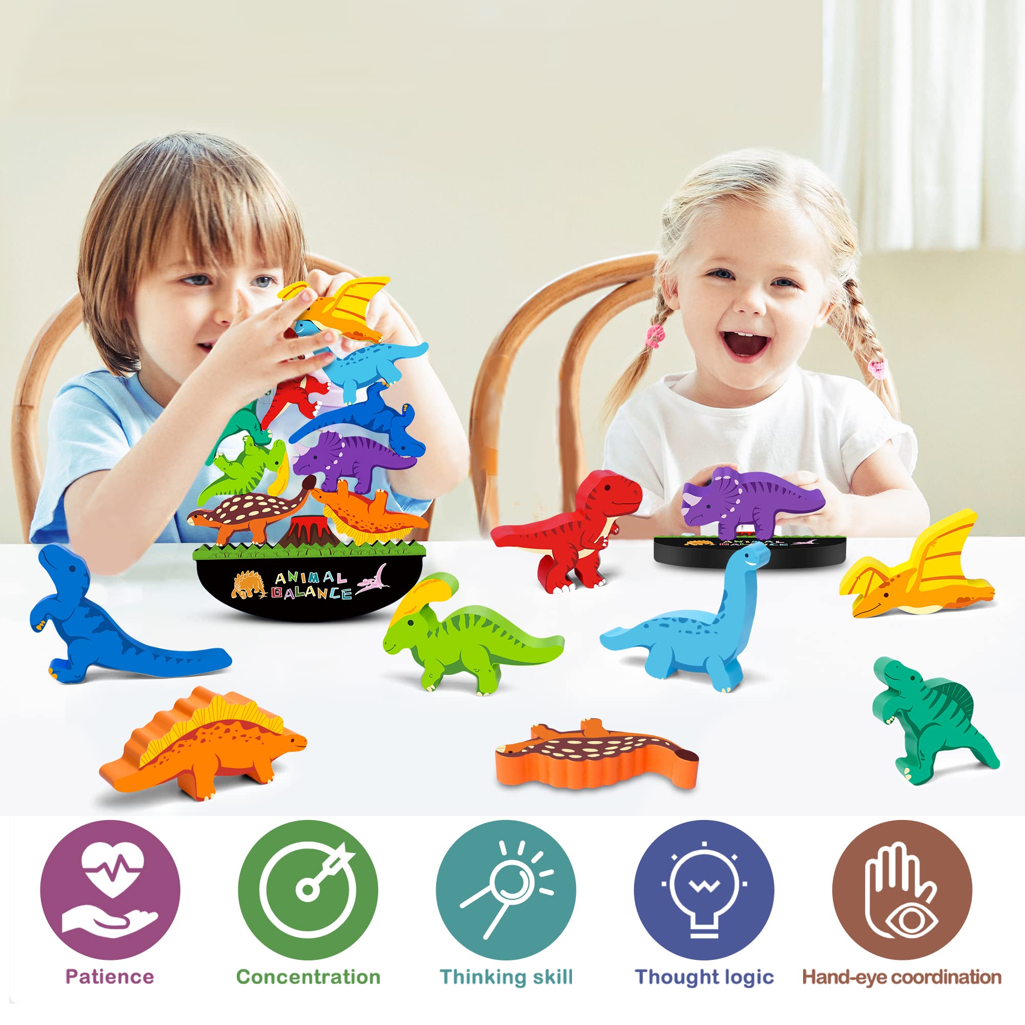 Foto 3 pulgar | Juguetes De Madera Apilables Con Forma De Dinosaurio Fftroc Montessori Para Niños De 2 A 4 Años - Venta Internacional.