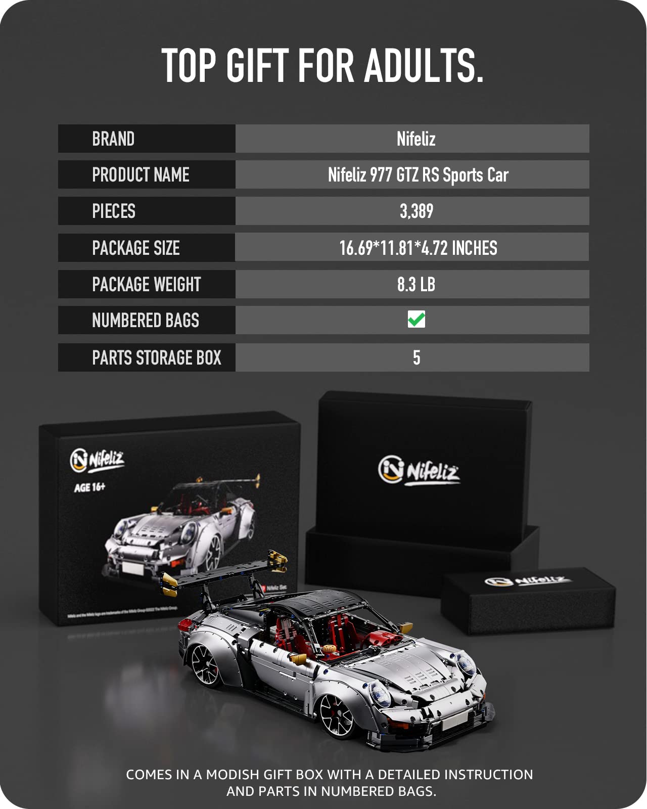 Foto 6 pulgar | Modelo De Coche Deportivo Nifeliz 977 Gtz Rs Racing De Juguete Con Lego Compa - Venta Internacional.